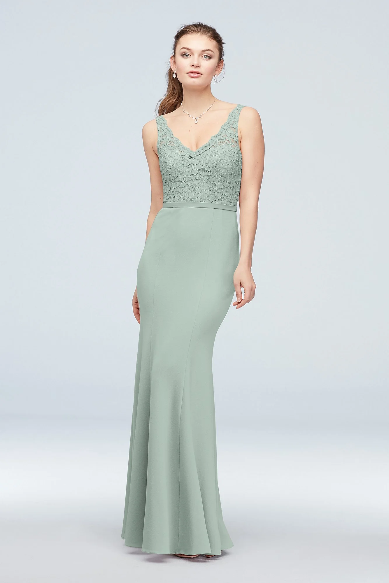 Lace and Stretch Crepe V-Neck Bridesmaid Dress - Image 80