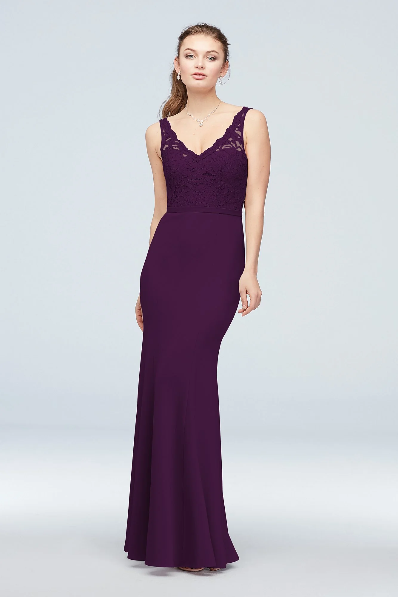 Lace and Stretch Crepe V-Neck Bridesmaid Dress - Image 84