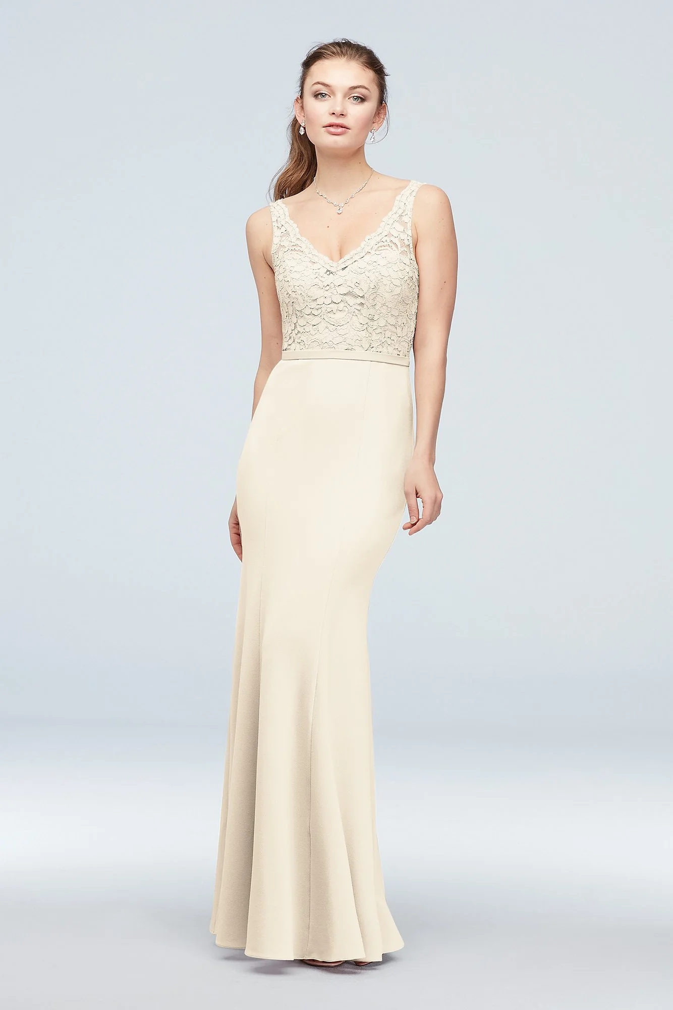 Lace and Stretch Crepe V-Neck Bridesmaid Dress - Image 89