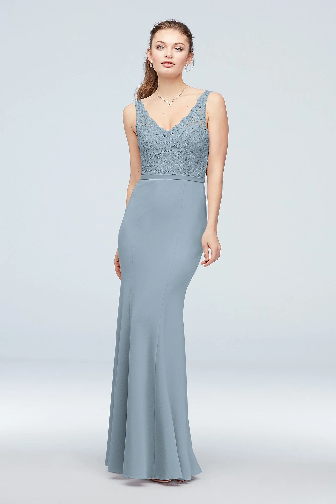 Lace and Stretch Crepe V-Neck Bridesmaid Dress - Image 9