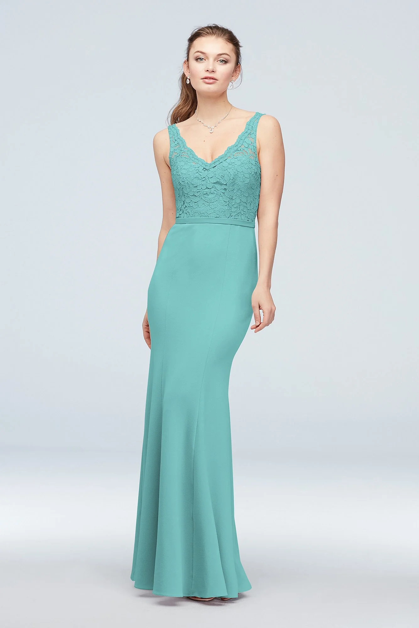 Lace and Stretch Crepe V-Neck Bridesmaid Dress - Image 93