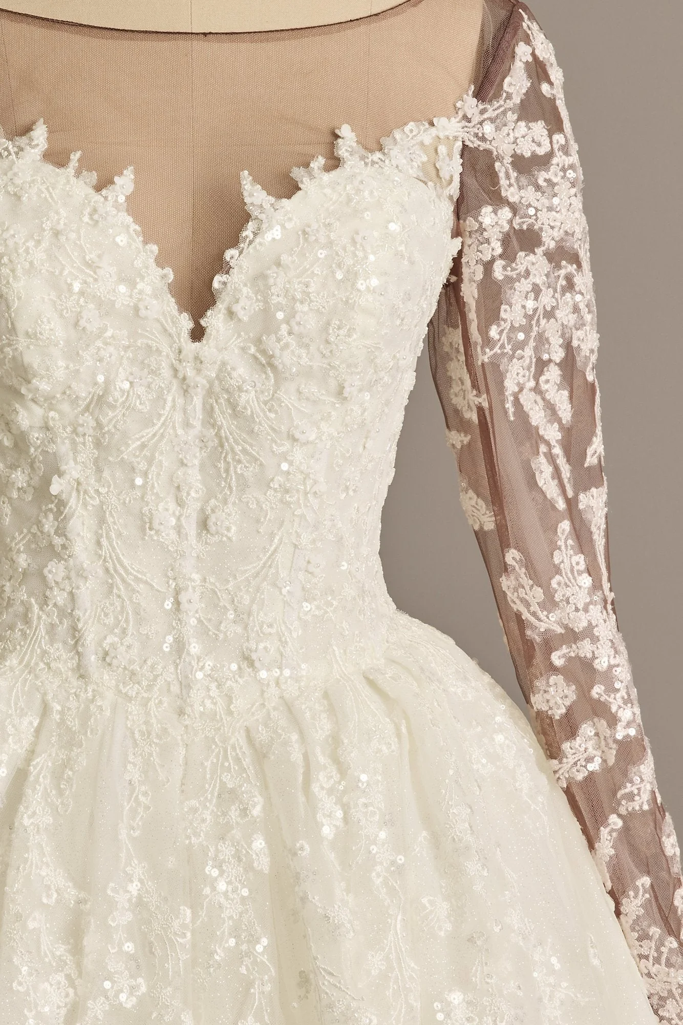 Lace Appliqued Illusion Long Sleeve Wedding Dress - Image 10
