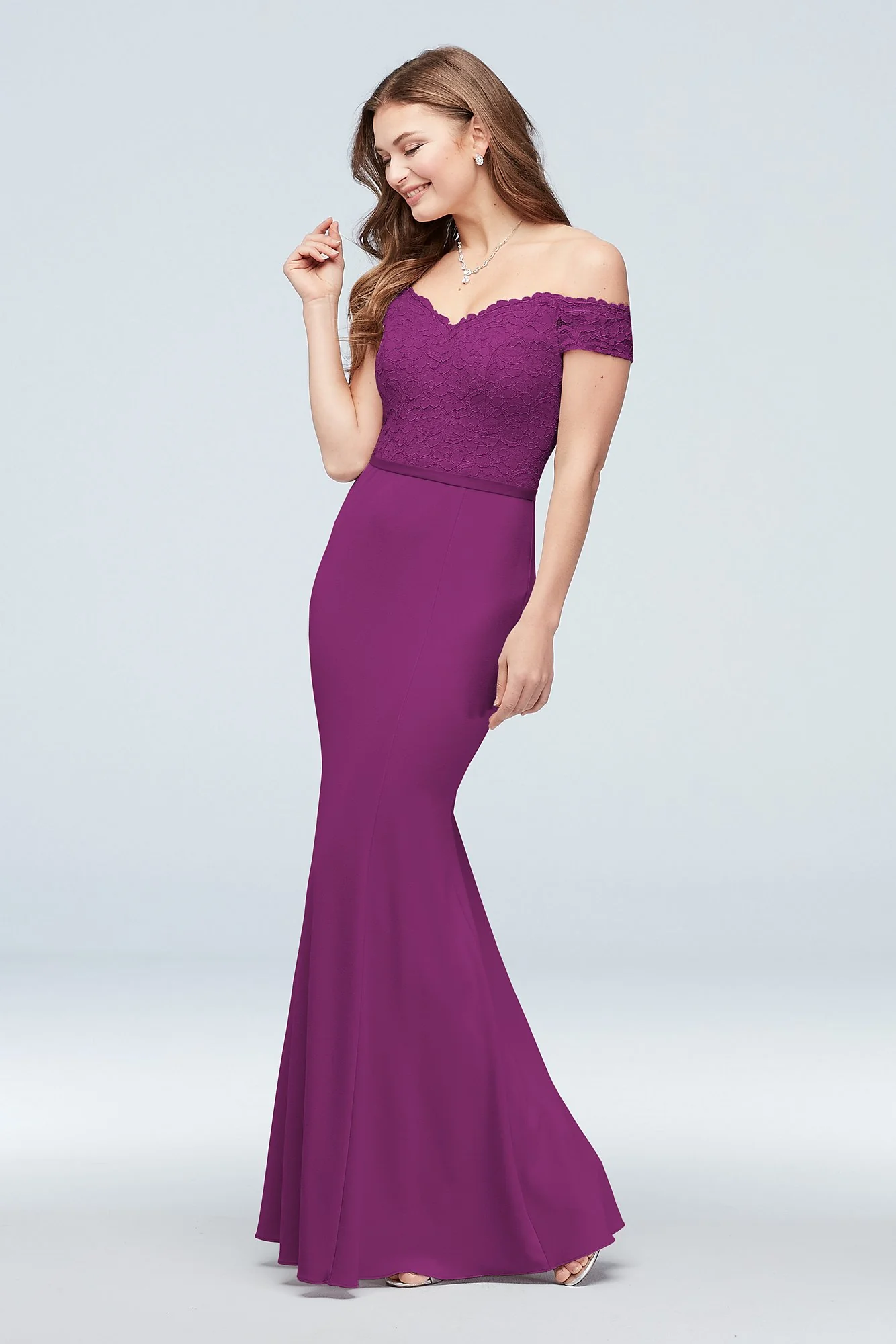 Lace Crepe Off-the-Shoulder Bridesmaid Dress - Image 13