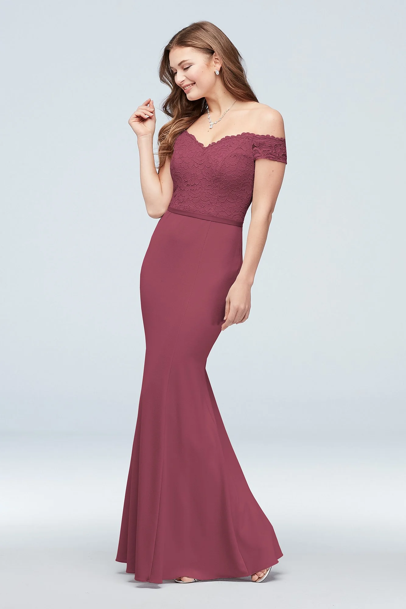 Lace Crepe Off-the-Shoulder Bridesmaid Dress - Image 22