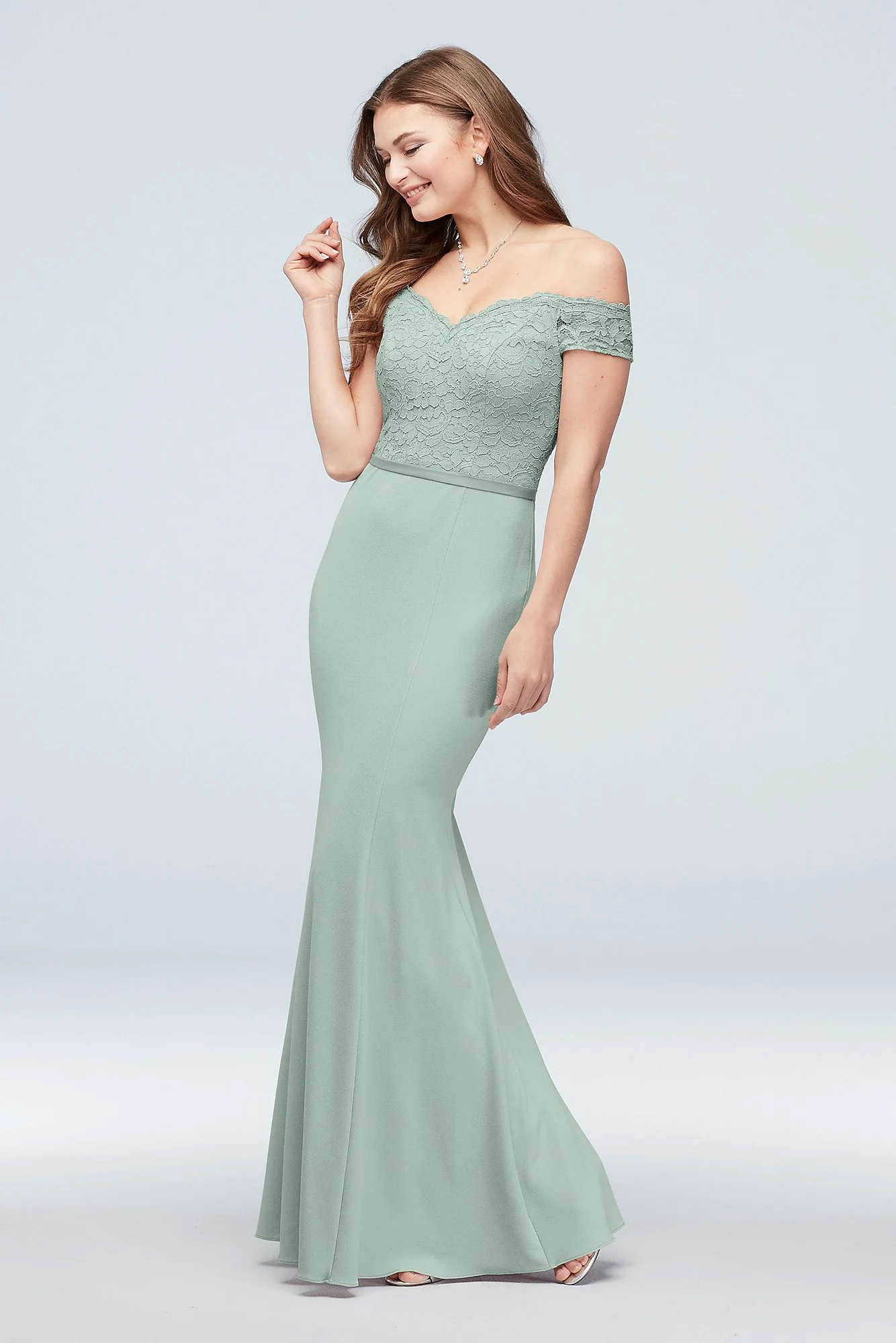 Lace Crepe Off-the-Shoulder Bridesmaid Dress - Image 25