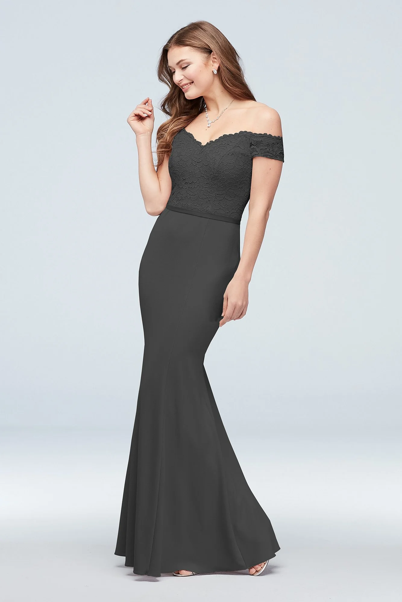 Lace Crepe Off-the-Shoulder Bridesmaid Dress - Image 3