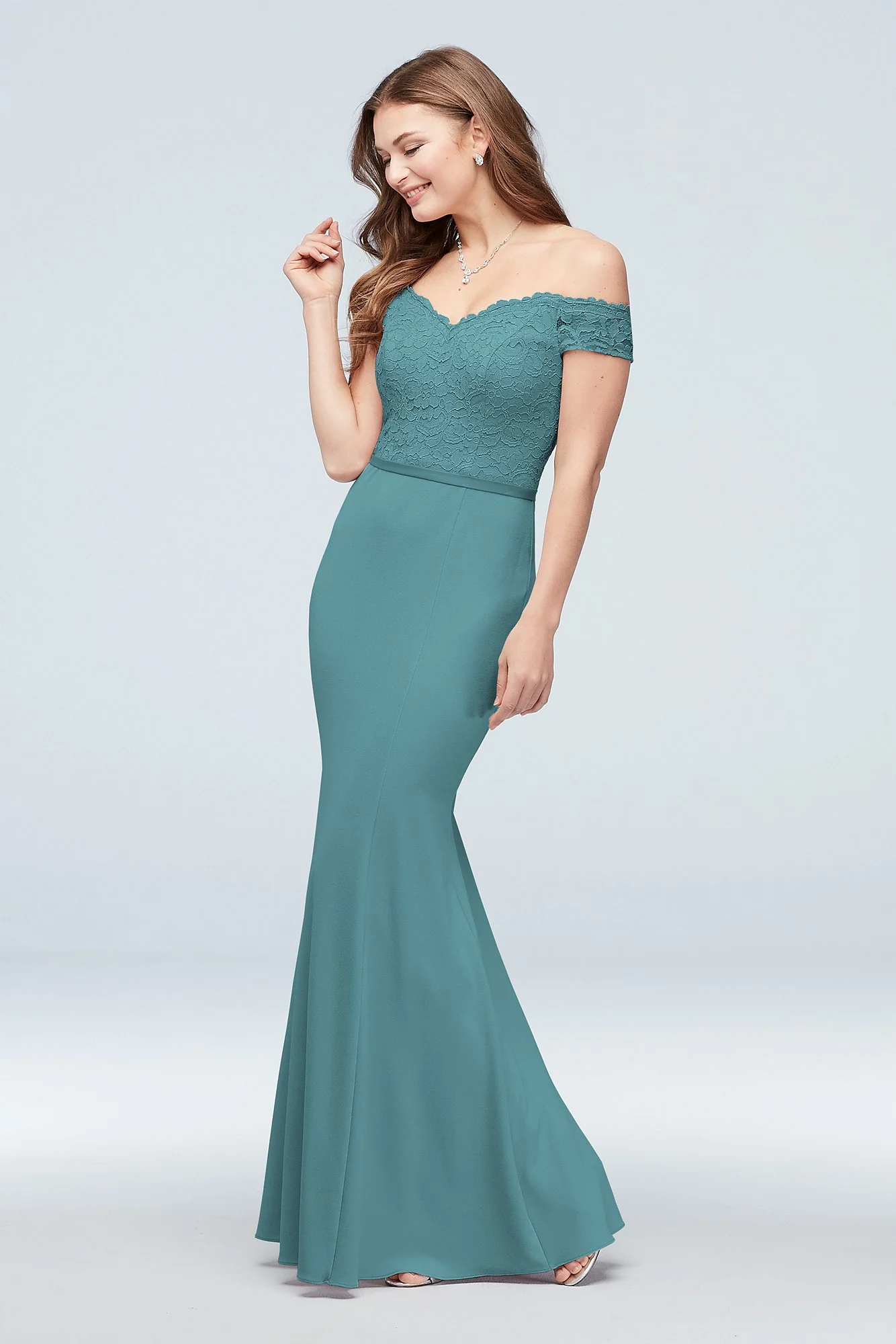 Lace Crepe Off-the-Shoulder Bridesmaid Dress - Image 32