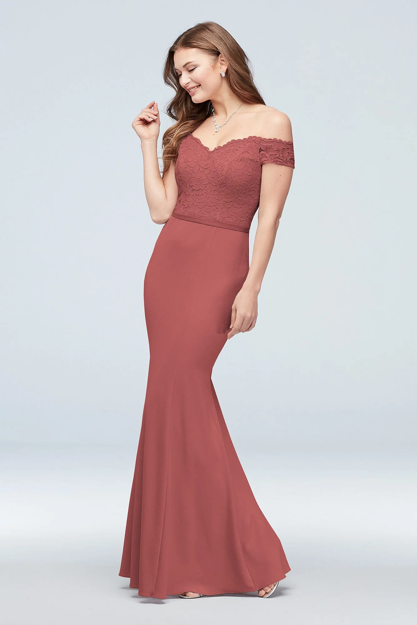 Lace Crepe Off-the-Shoulder Bridesmaid Dress - Image 49