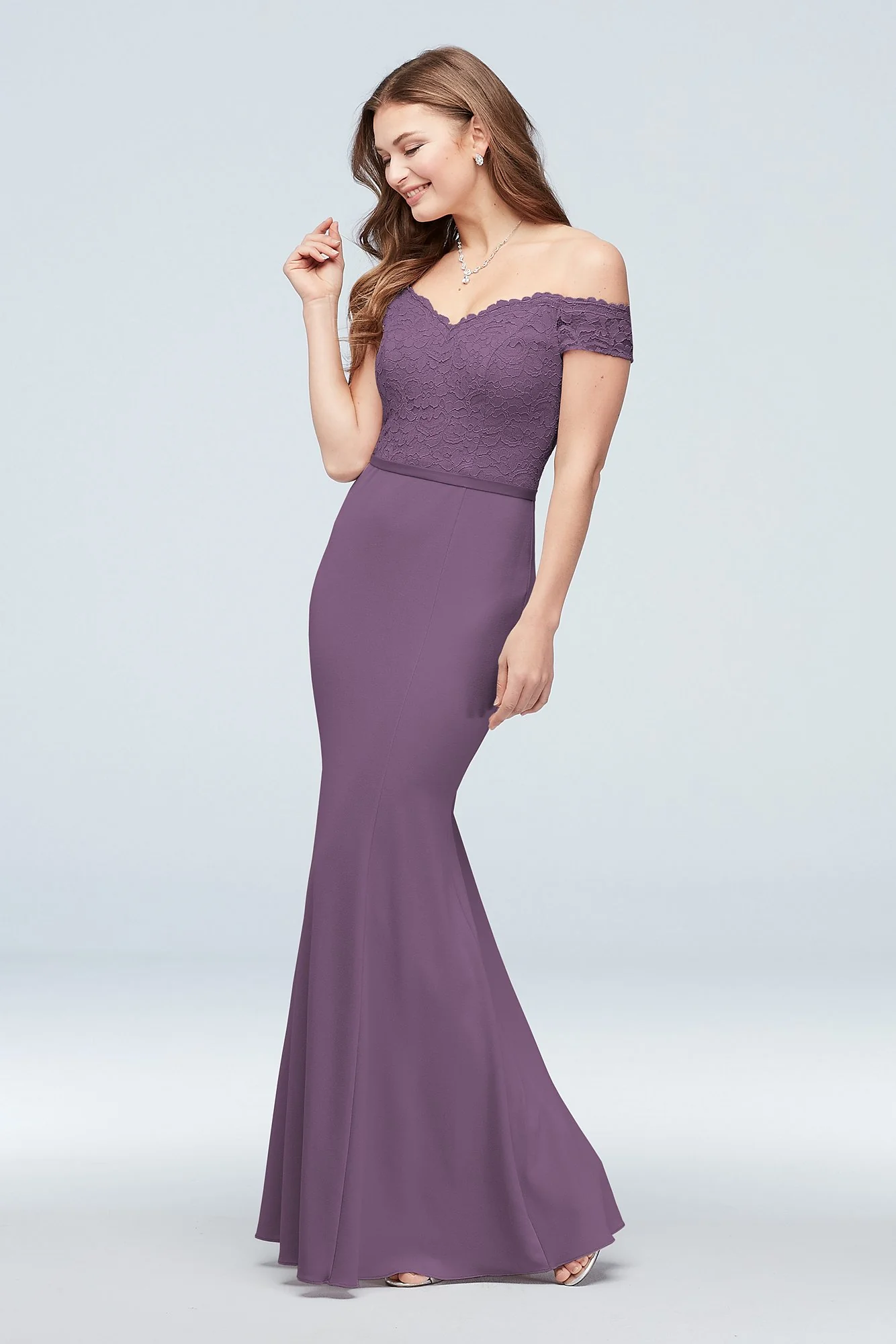 Lace Crepe Off-the-Shoulder Bridesmaid Dress - Image 57