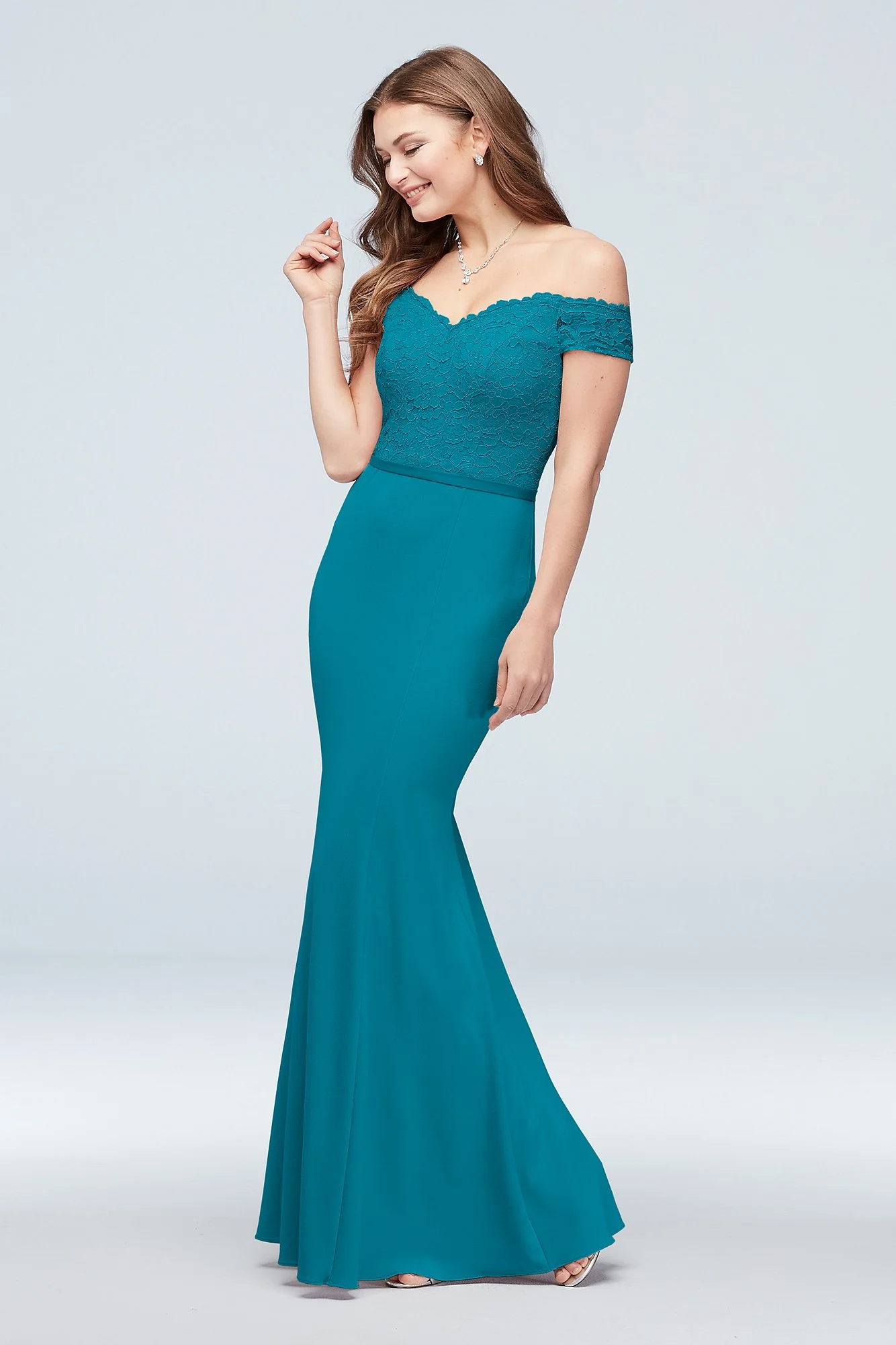 Lace Crepe Off-the-Shoulder Bridesmaid Dress - Image 61