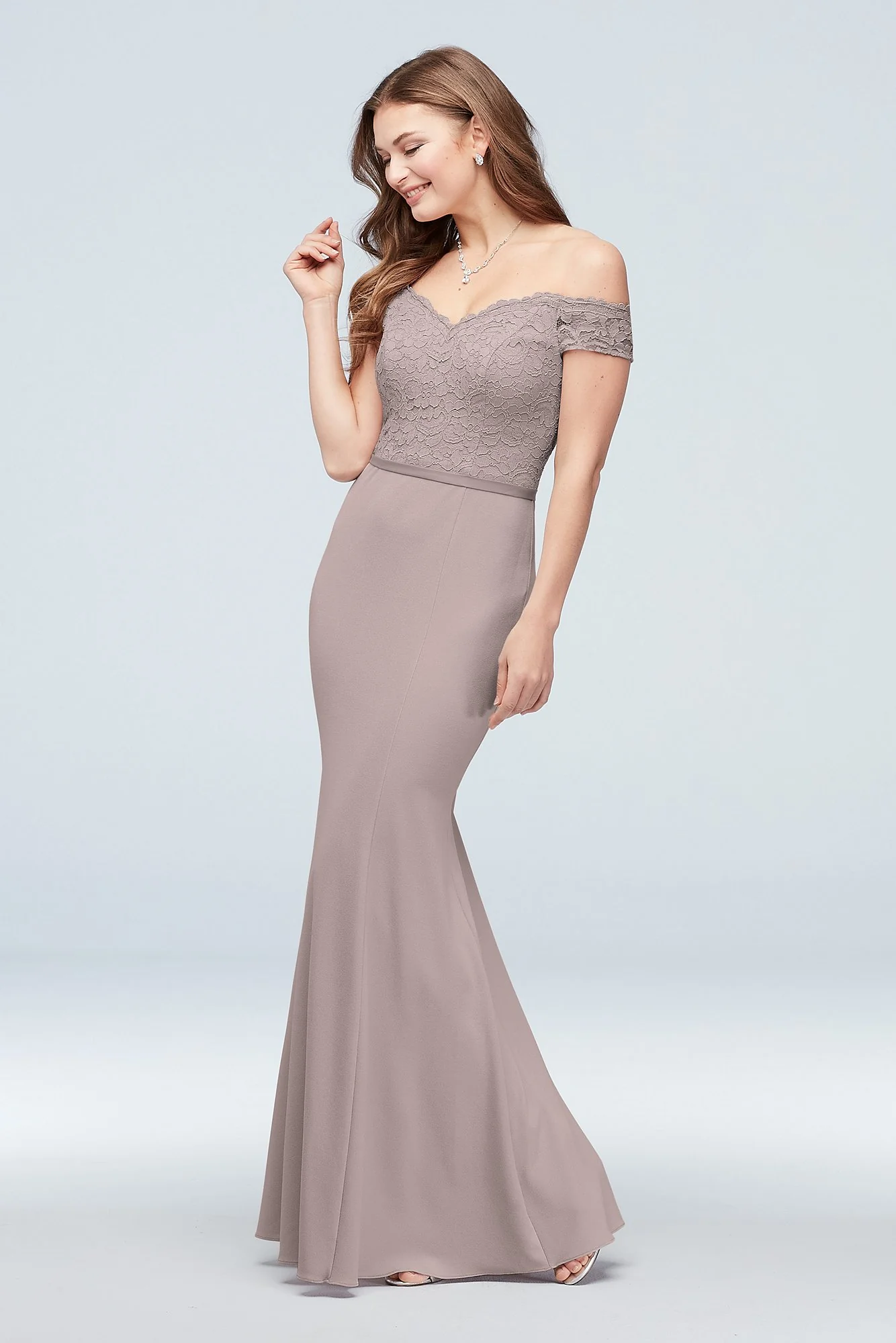 Lace Crepe Off-the-Shoulder Bridesmaid Dress - Image 65