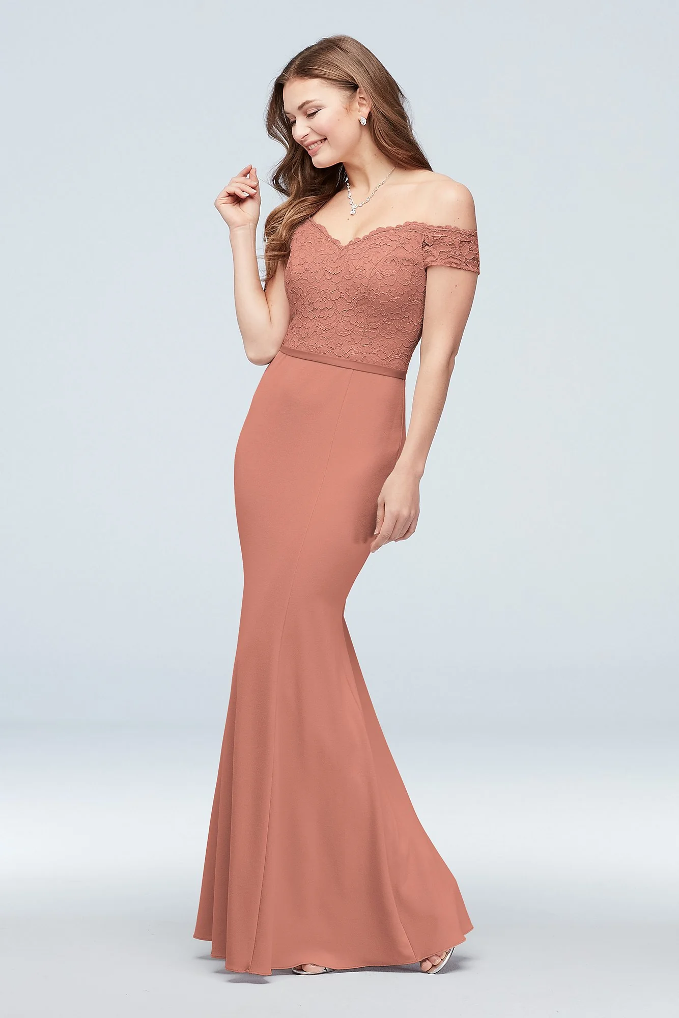 Lace Crepe Off-the-Shoulder Bridesmaid Dress - Image 67