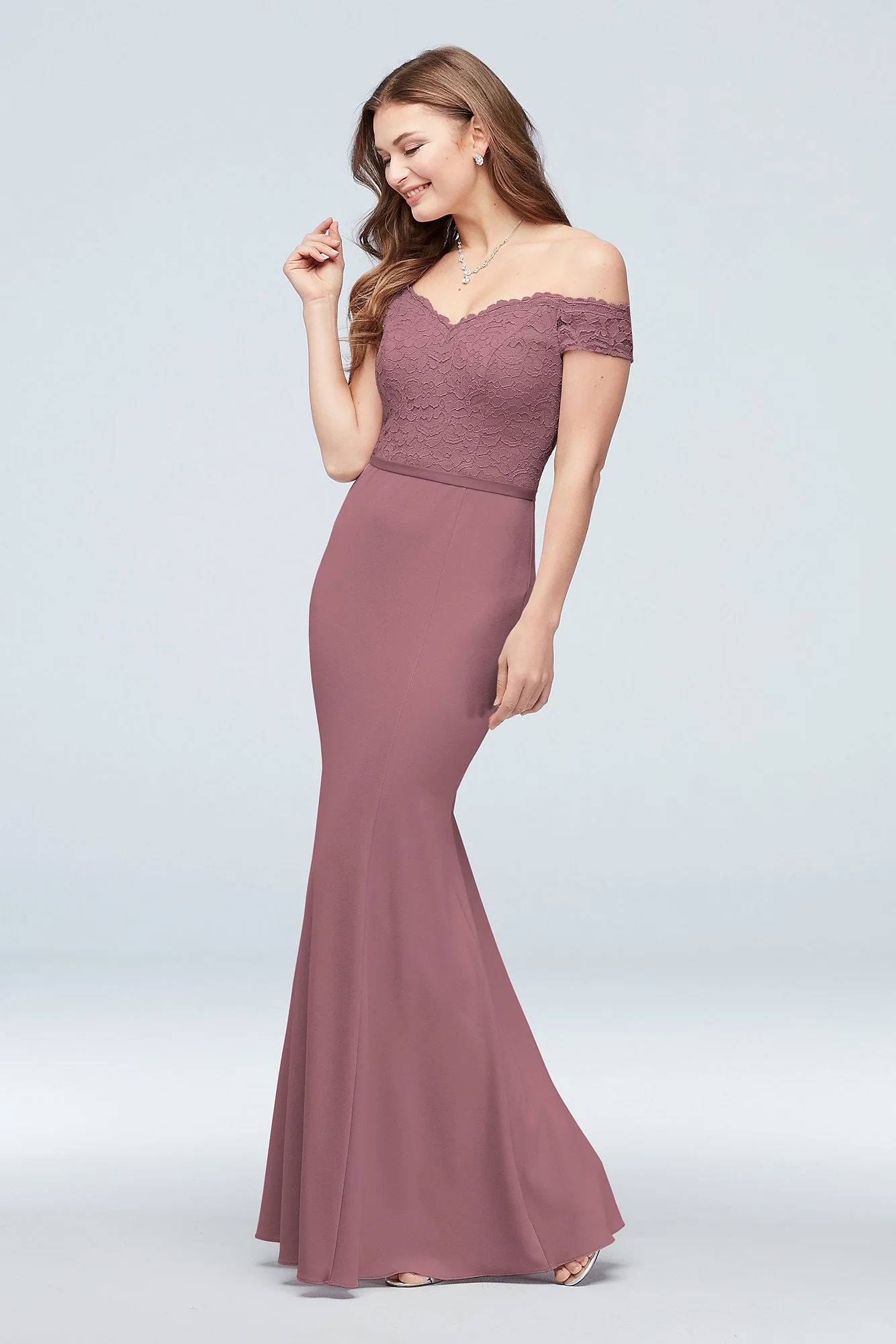 Lace Crepe Off-the-Shoulder Bridesmaid Dress - Image 68