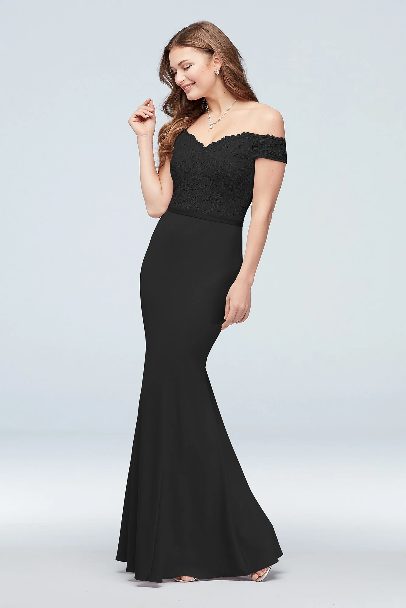 Lace Crepe Off-the-Shoulder Bridesmaid Dress - Image 71