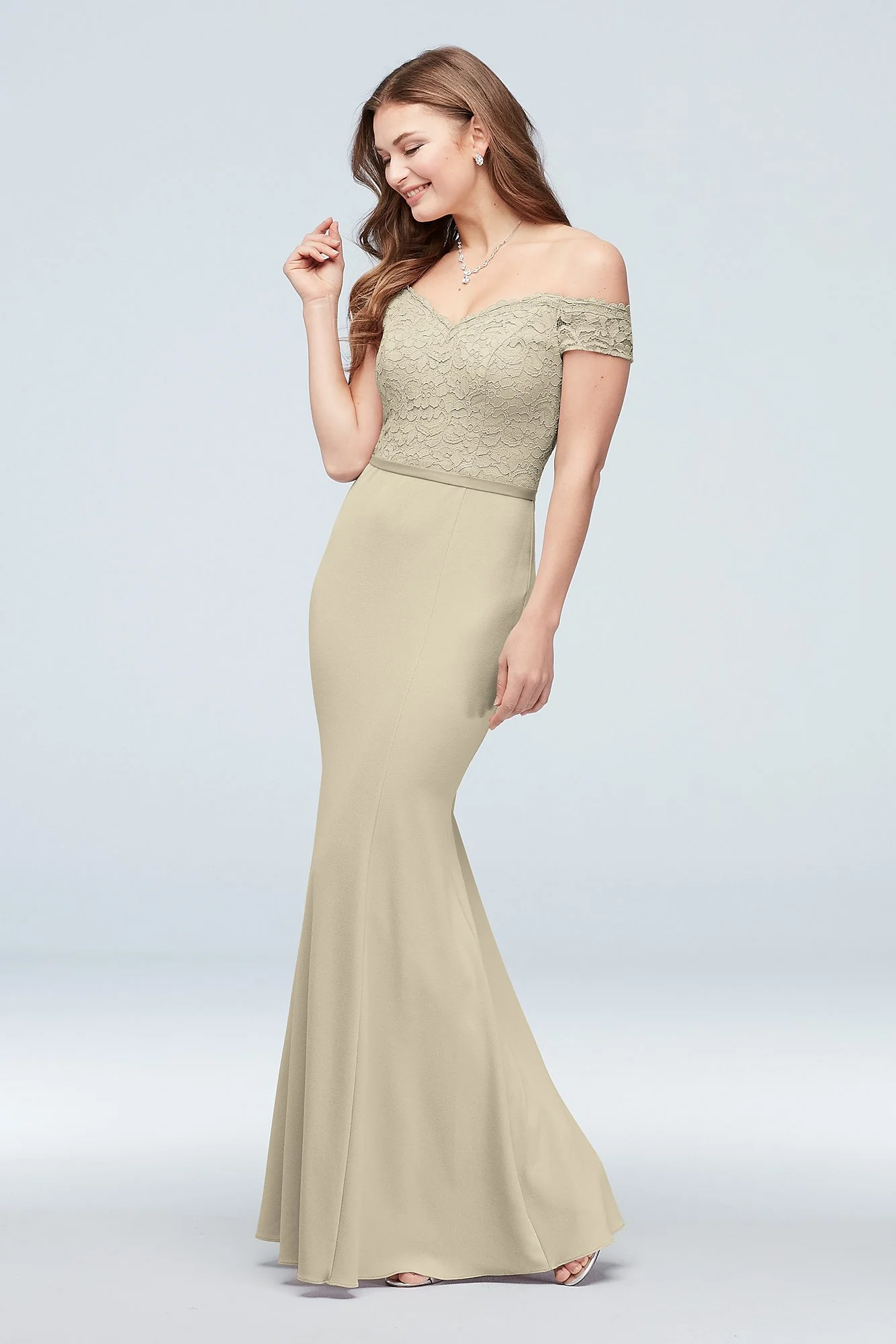 Lace Crepe Off-the-Shoulder Bridesmaid Dress - Image 78