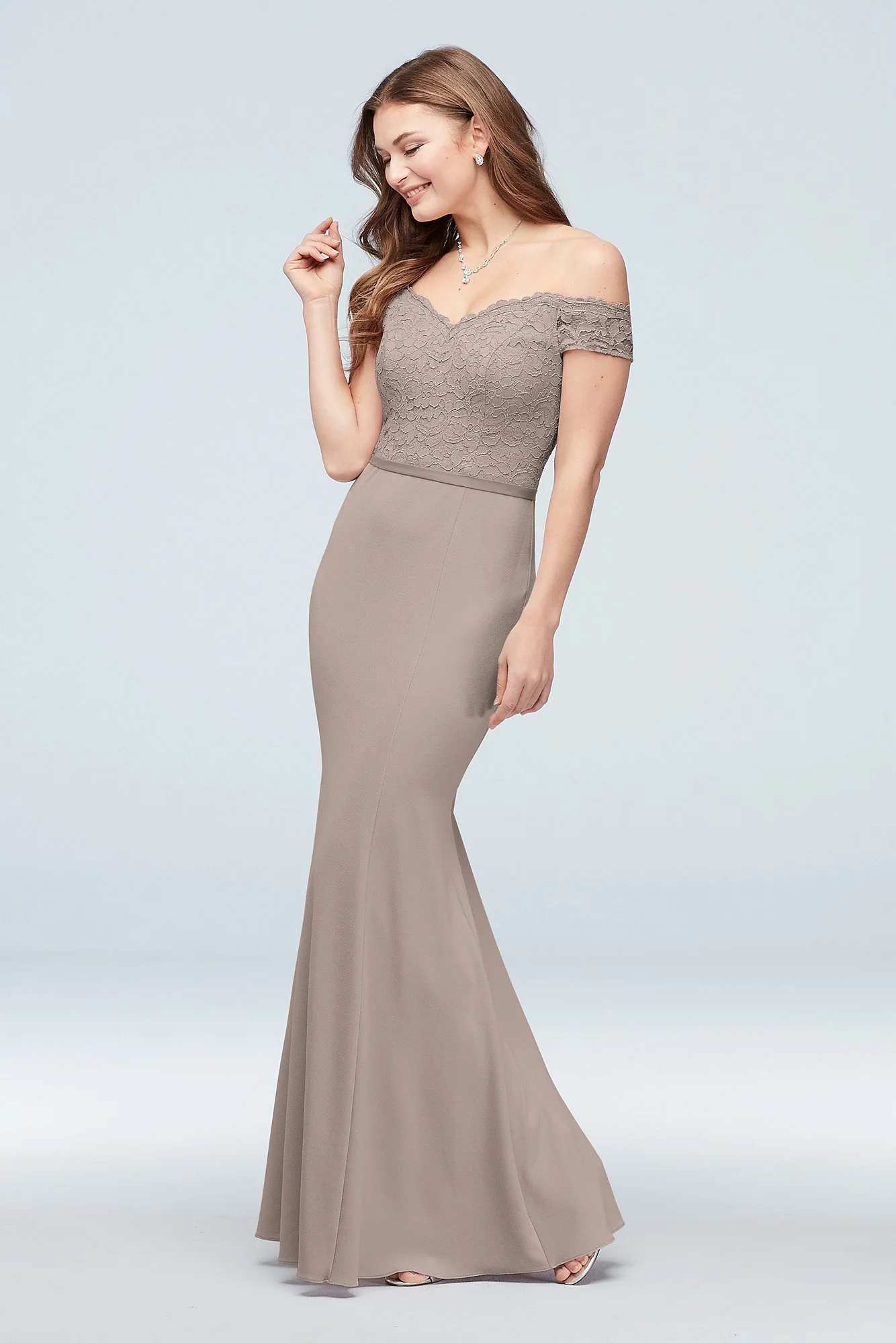 Lace Crepe Off-the-Shoulder Bridesmaid Dress - Image 82