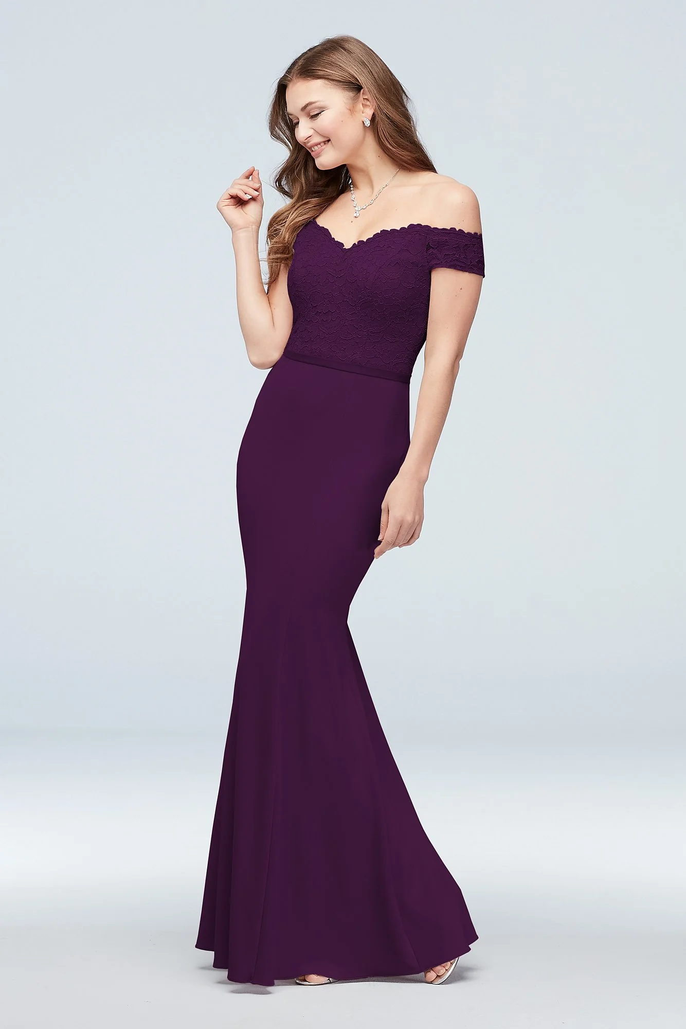 Lace Crepe Off-the-Shoulder Bridesmaid Dress - Image 89