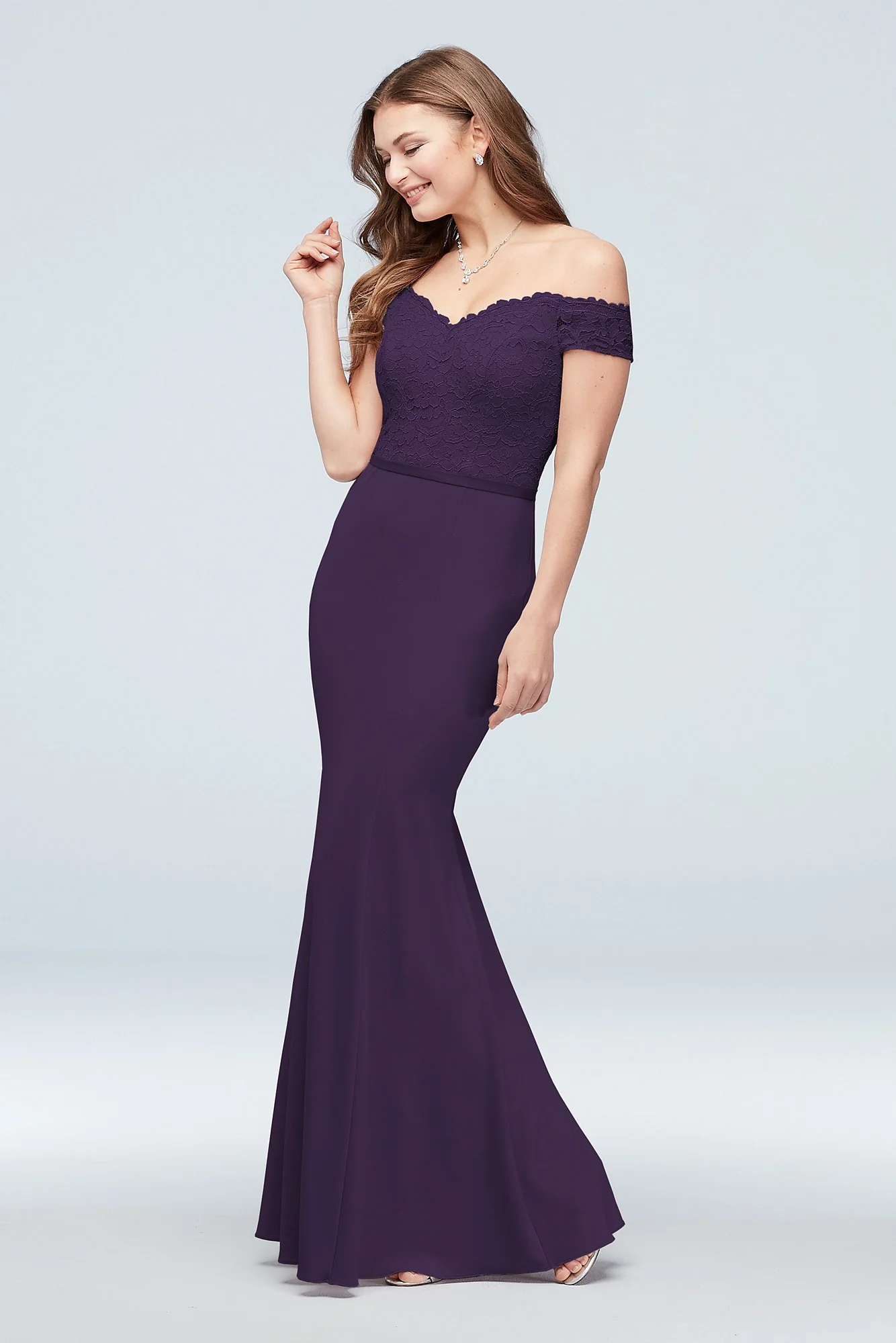 Lace Crepe Off-the-Shoulder Bridesmaid Dress - Image 92