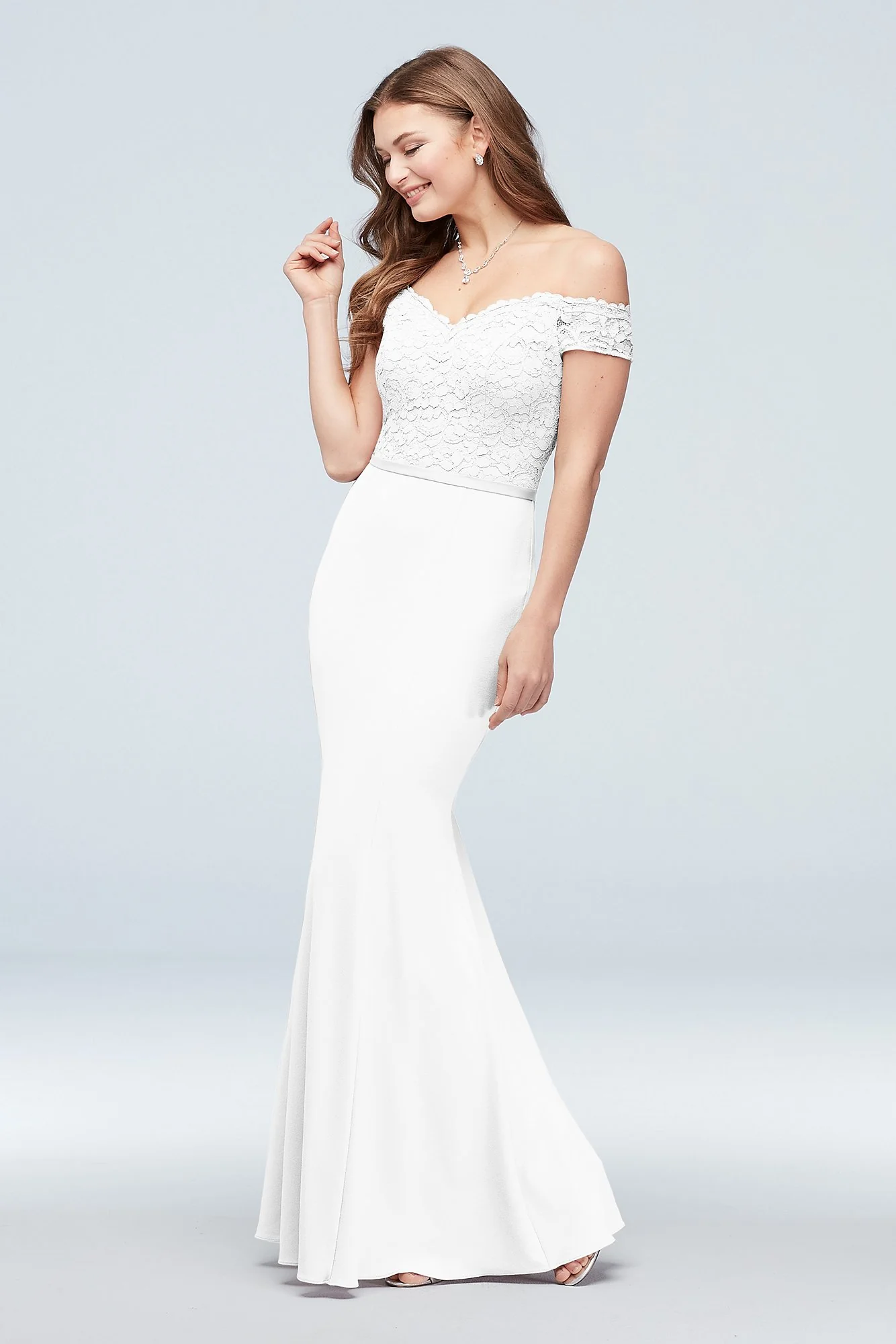 Lace Crepe Off-the-Shoulder Bridesmaid Dress - Image 96