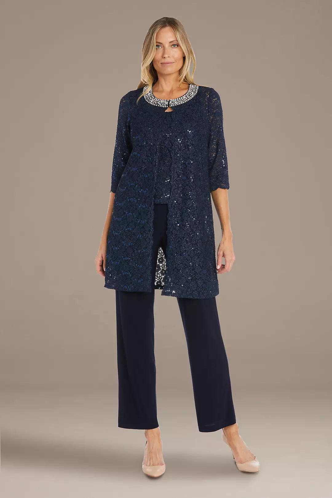 Lace Pantsuit with Jeweled Neckline - Image 10