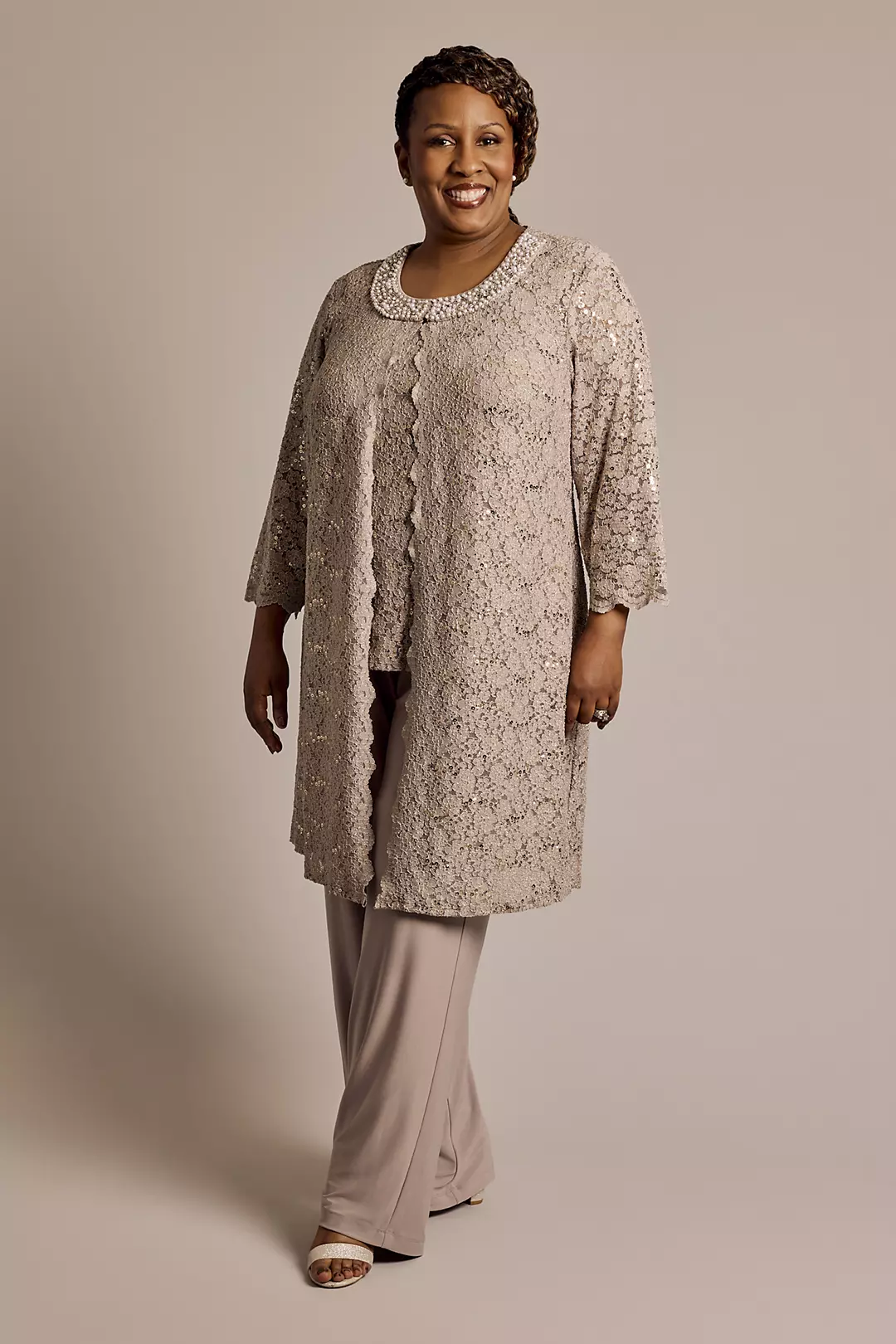 Lace Pantsuit with Jeweled Neckline - Image 16
