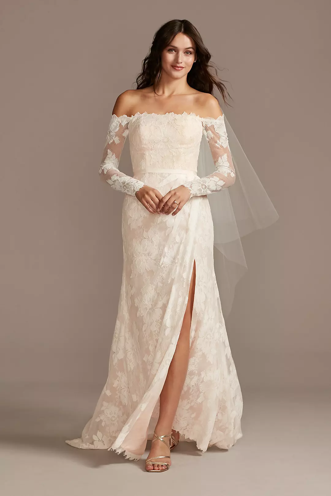 Large Floral Lace Long Sleeve Wedding Dress - Image 9