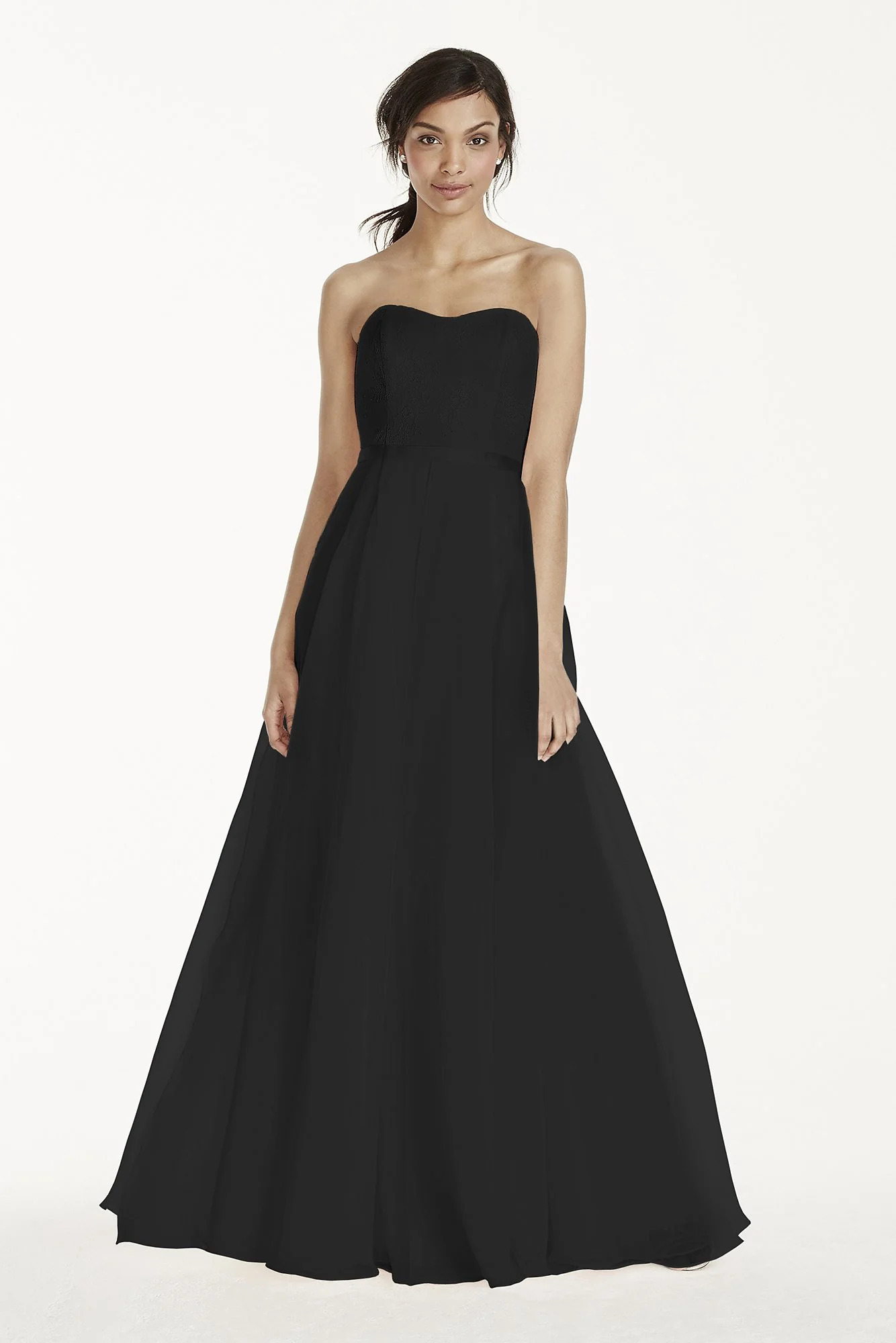 Long Strapless Chantilly Lace Organza Dress - Image 4