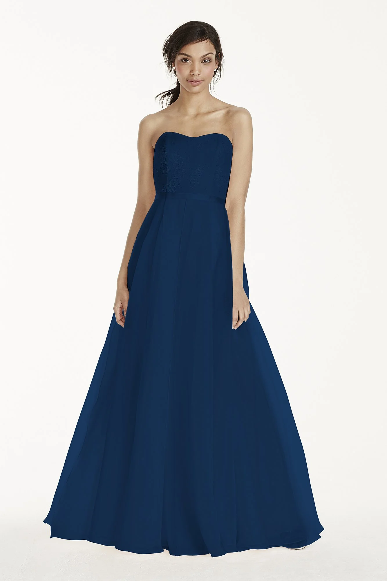 Long Strapless Chantilly Lace Organza Dress - Image 5