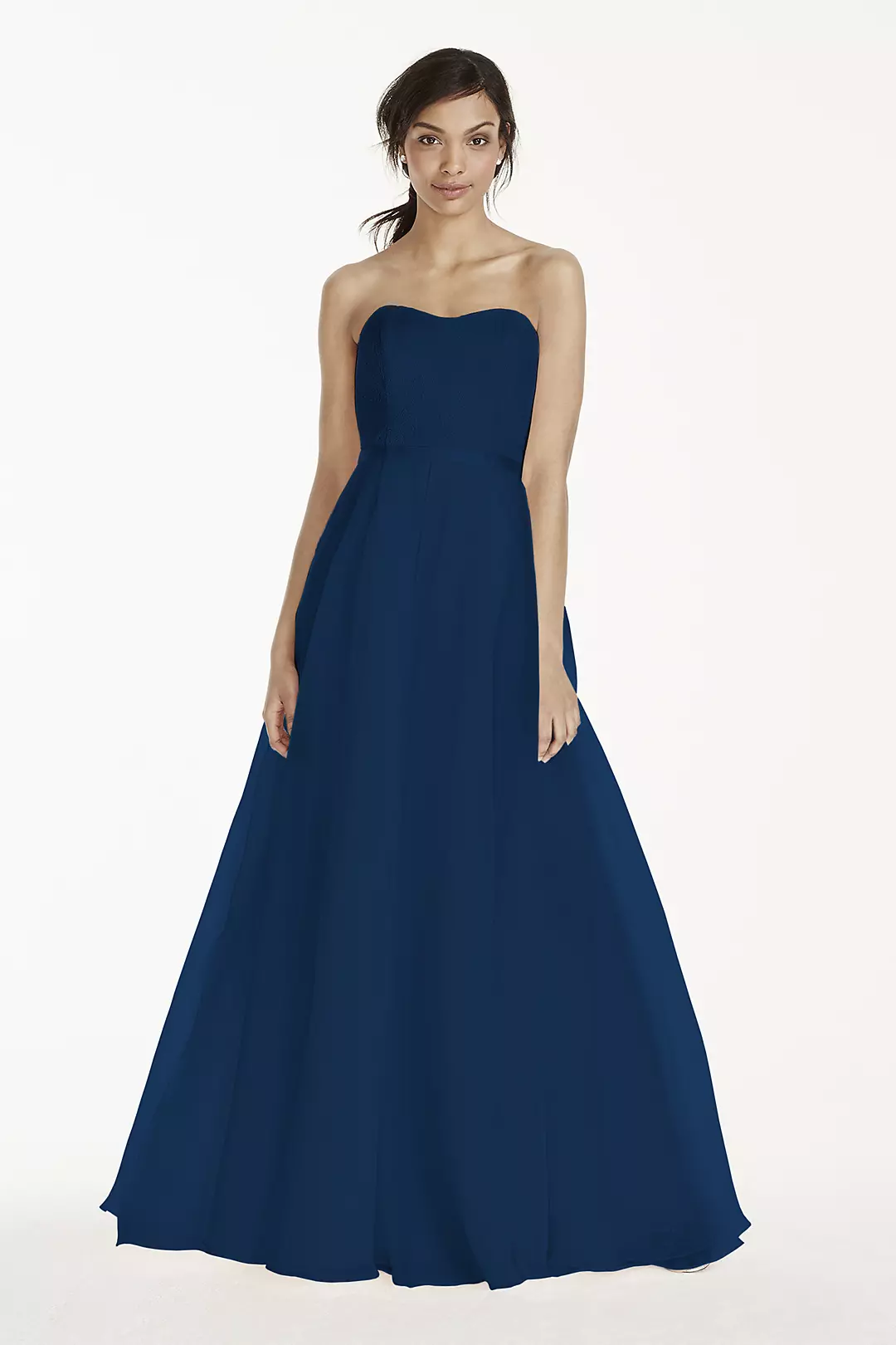 Long Strapless Chantilly Lace Organza Dress - Image 8