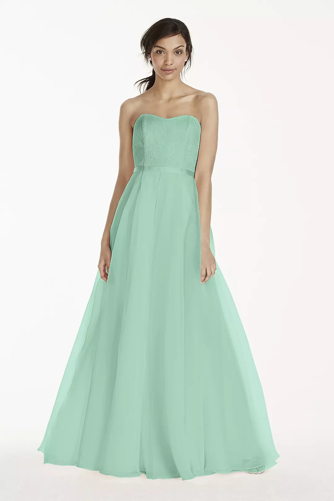 Long Strapless Chantilly Lace Organza Dress - Image 9