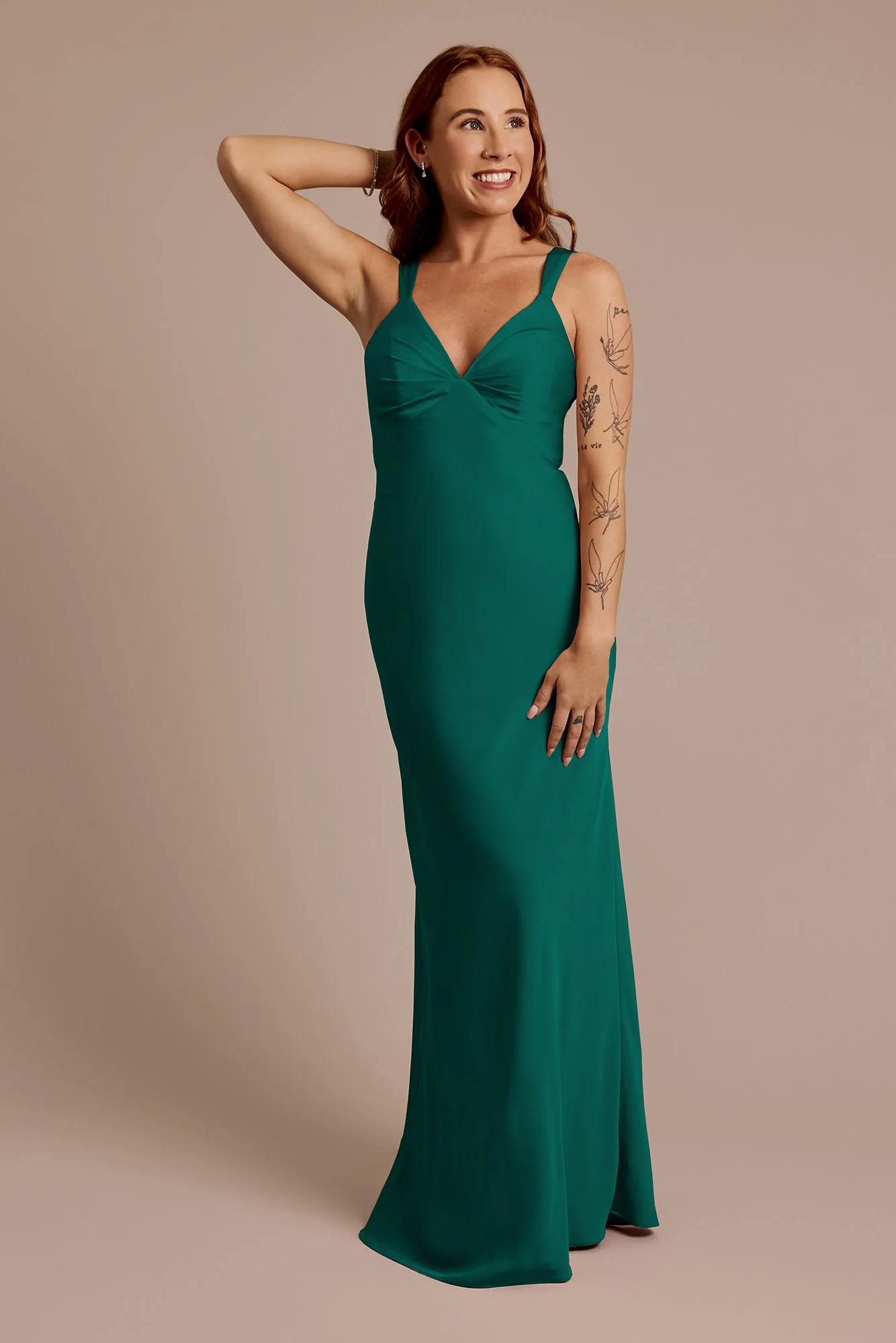 Matte Satin Bias V-Neck Tank Sheath Dress - Image 10