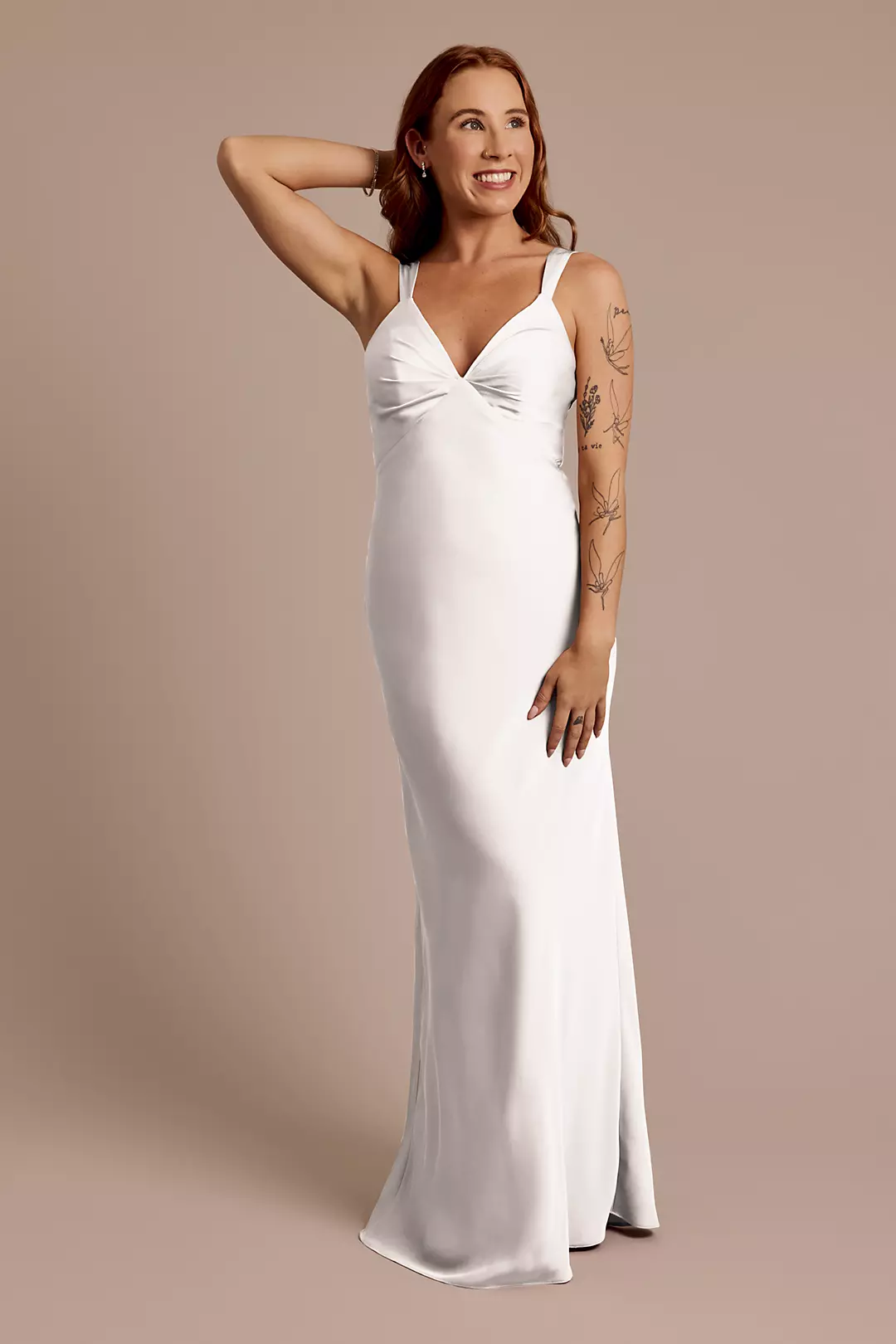 Matte Satin Bias V-Neck Tank Sheath Dress - Image 103