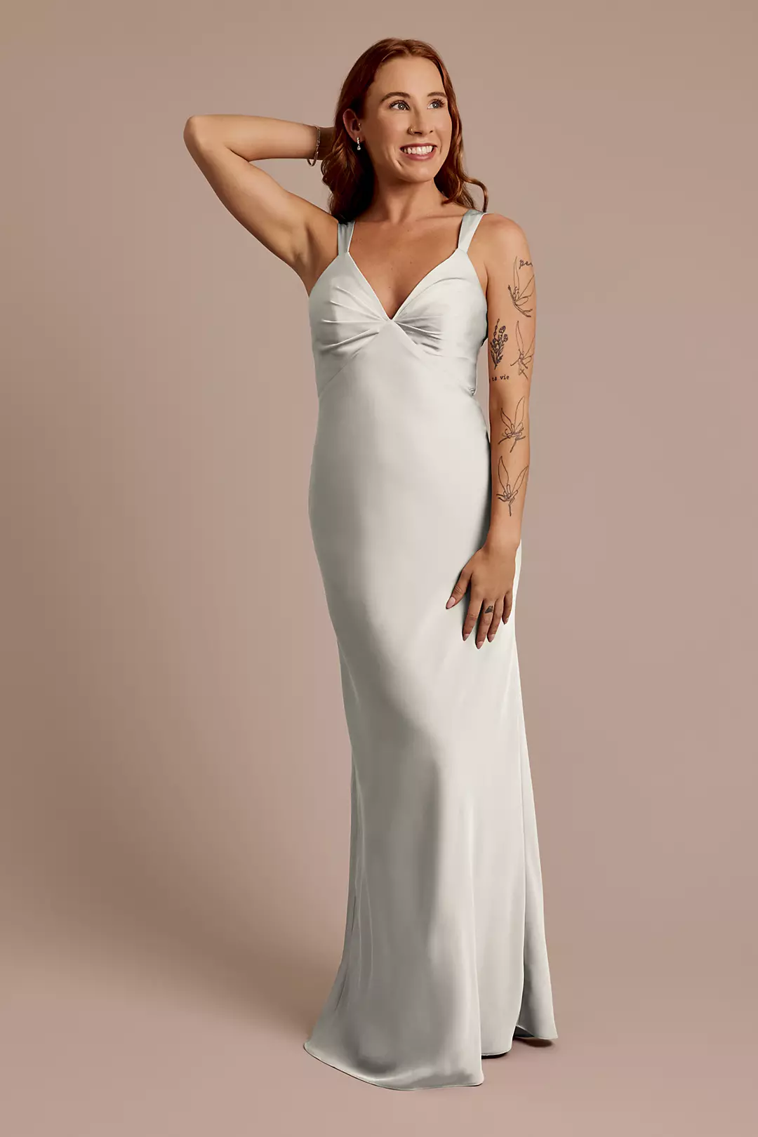 Matte Satin Bias V-Neck Tank Sheath Dress - Image 105