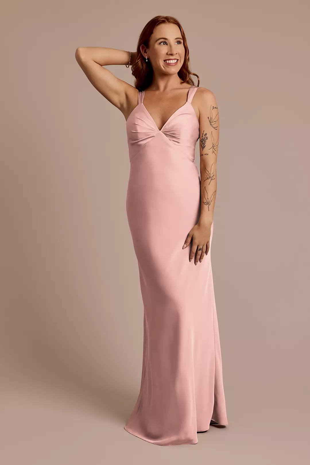 Matte Satin Bias V-Neck Tank Sheath Dress - Image 111
