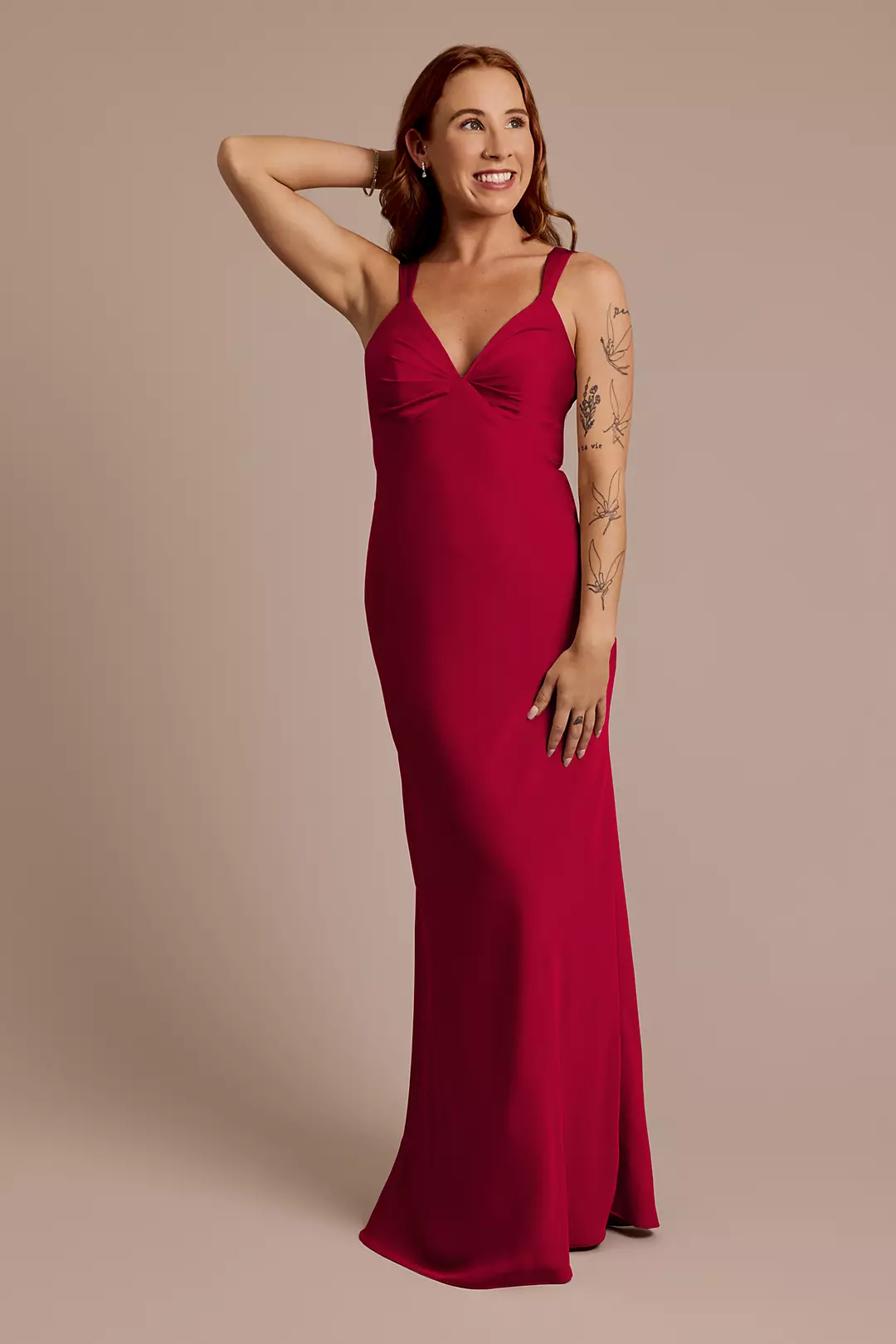 Matte Satin Bias V-Neck Tank Sheath Dress - Image 114