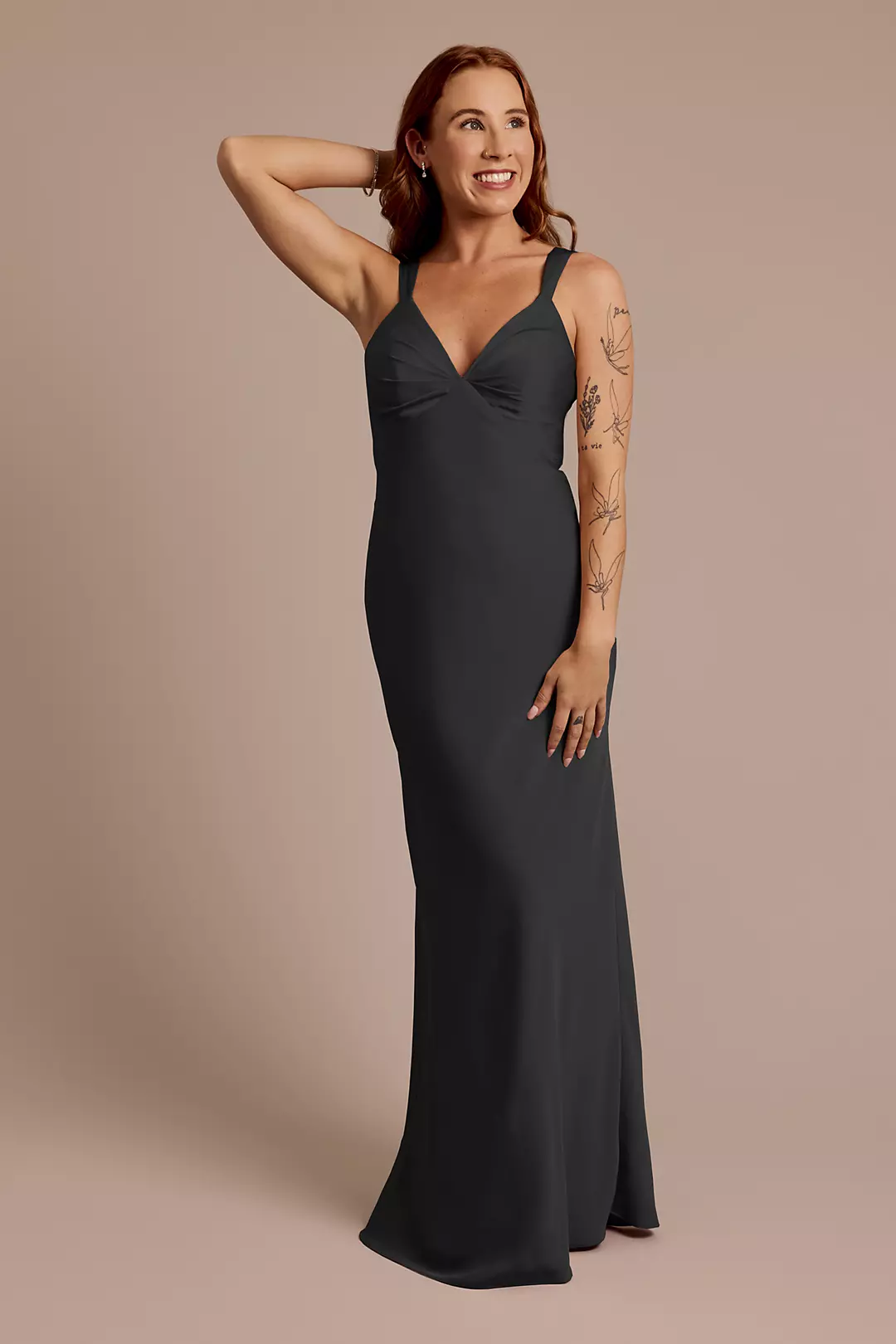Matte Satin Bias V-Neck Tank Sheath Dress - Image 116