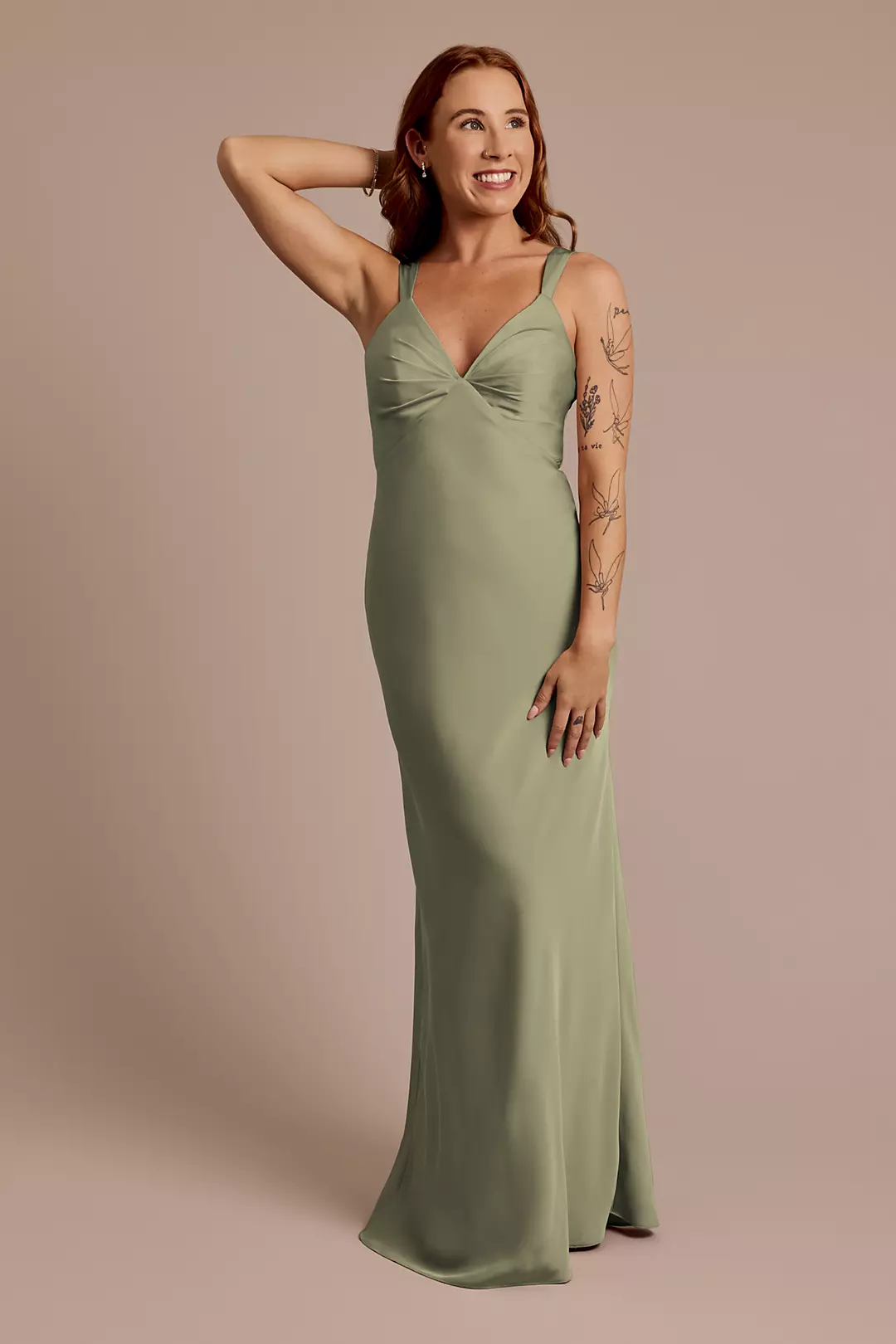 Matte Satin Bias V-Neck Tank Sheath Dress - Image 118