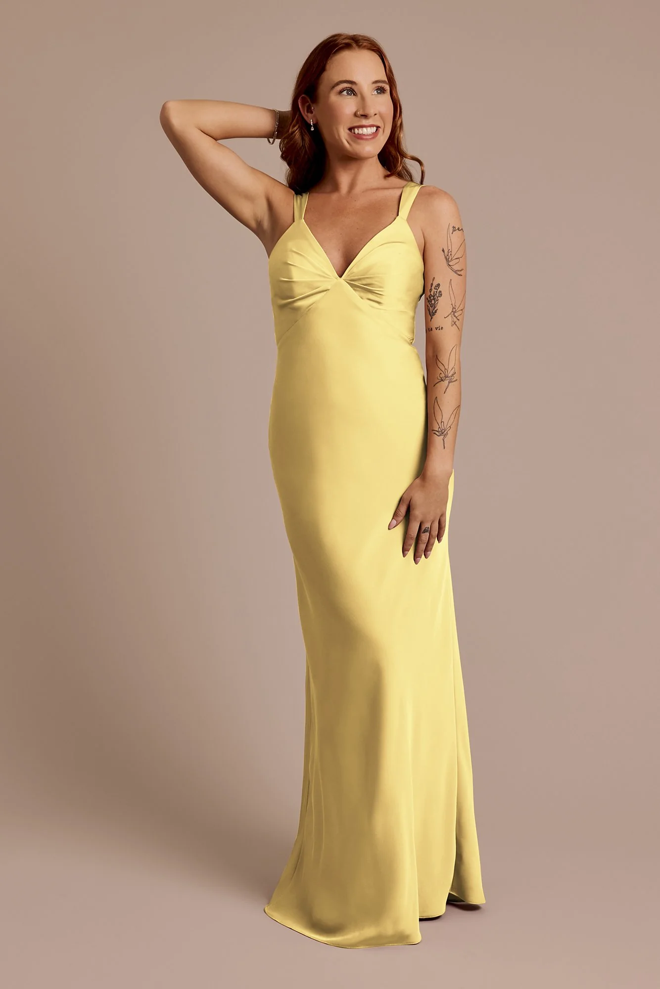 Matte Satin Bias V-Neck Tank Sheath Dress - Image 12