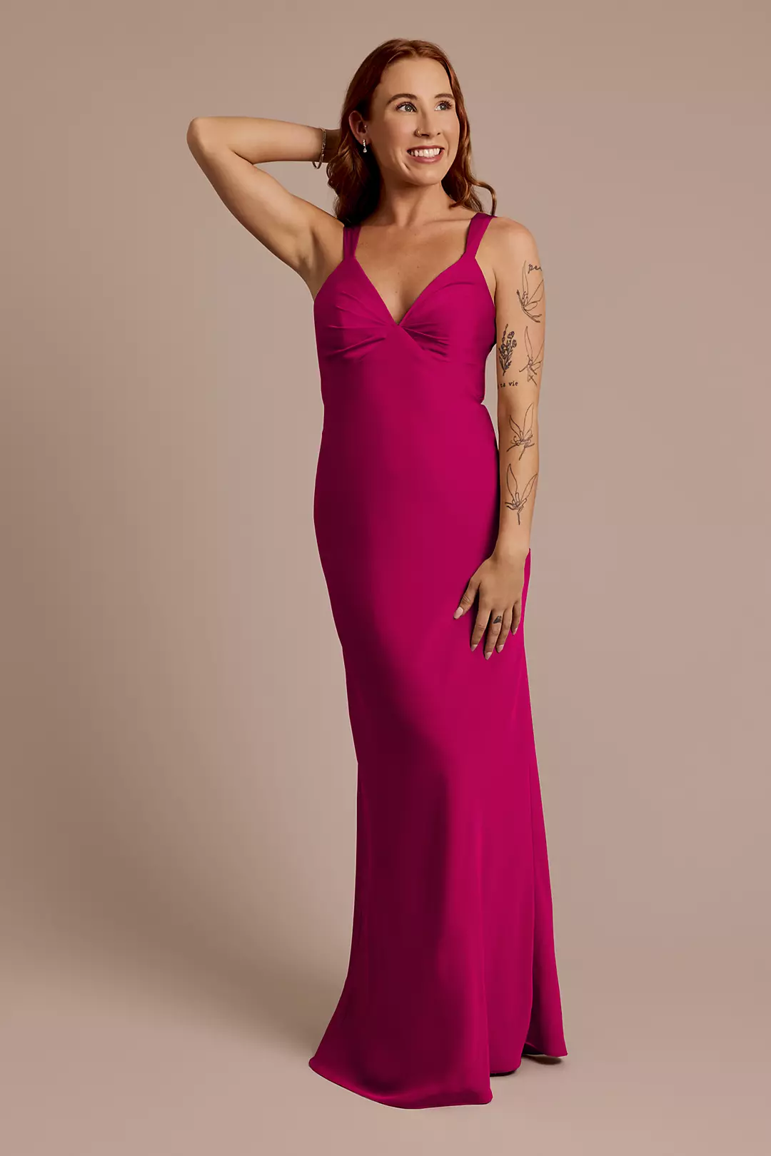 Matte Satin Bias V-Neck Tank Sheath Dress - Image 120