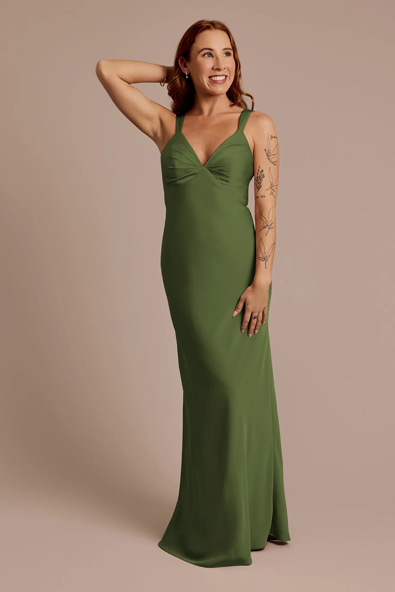 Matte Satin Bias V-Neck Tank Sheath Dress - Image 14