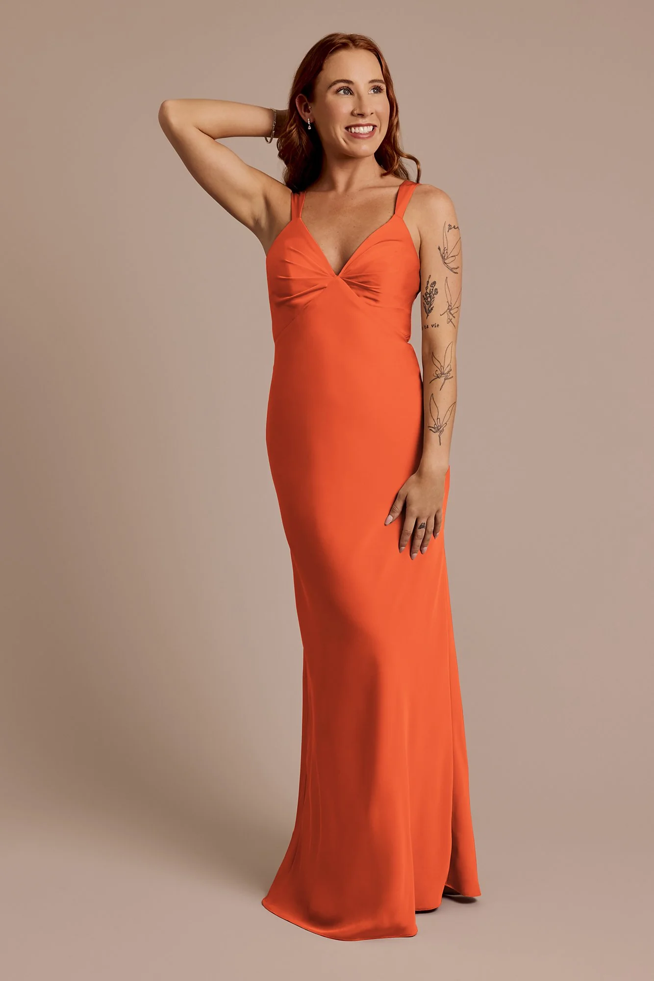 Matte Satin Bias V-Neck Tank Sheath Dress - Image 15