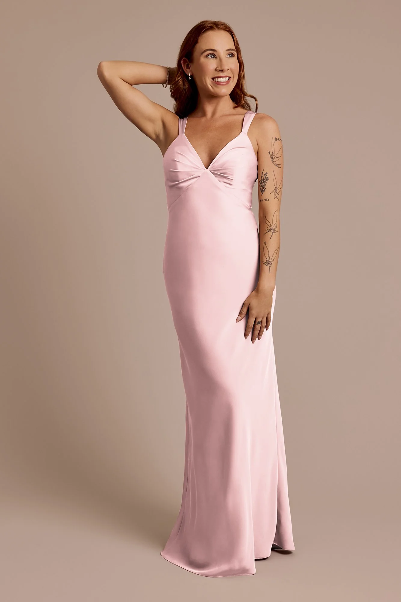 Matte Satin Bias V-Neck Tank Sheath Dress - Image 21
