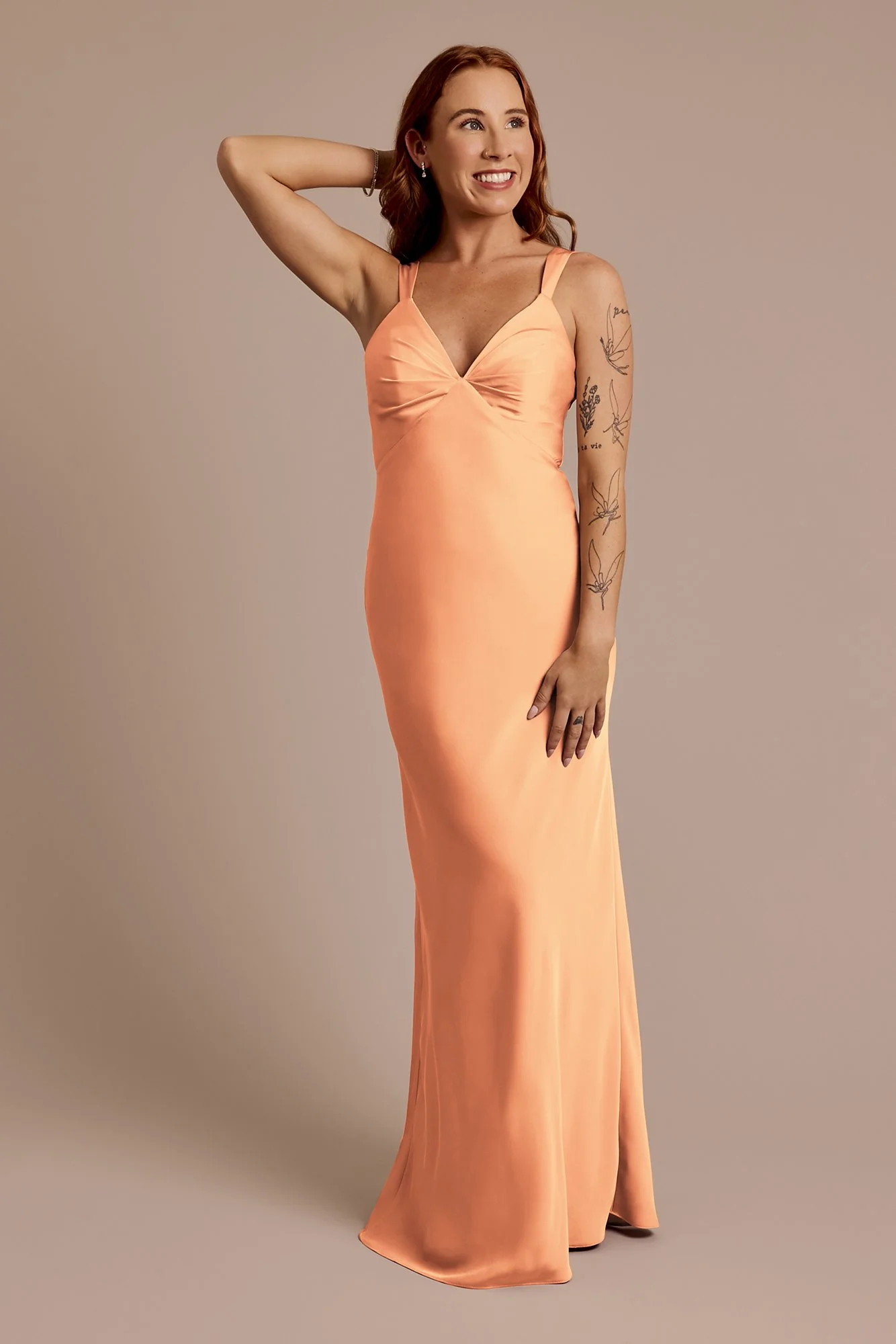 Matte Satin Bias V-Neck Tank Sheath Dress - Image 22