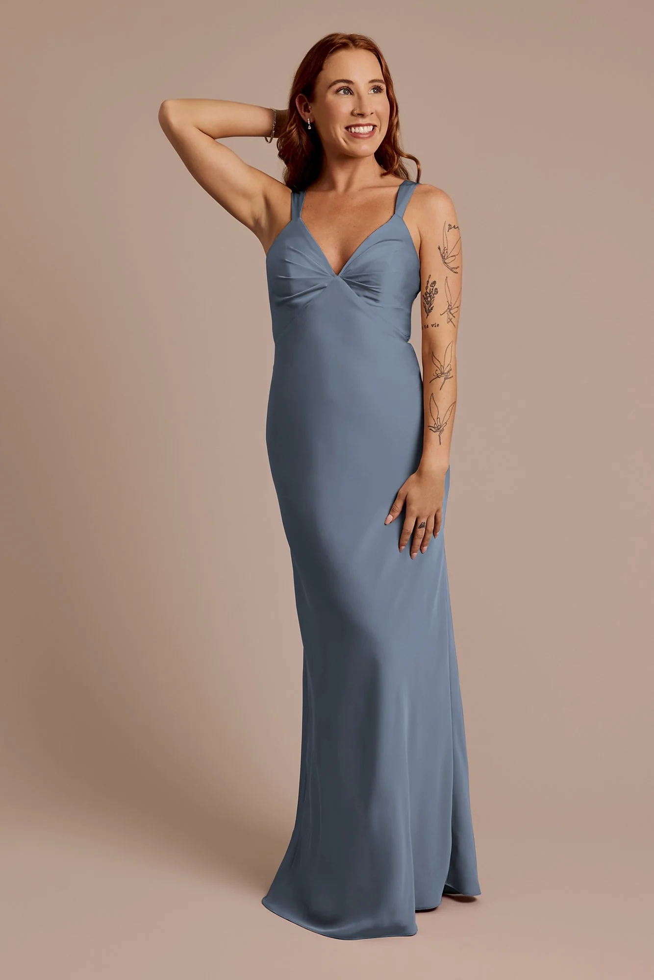 Matte Satin Bias V-Neck Tank Sheath Dress - Image 5