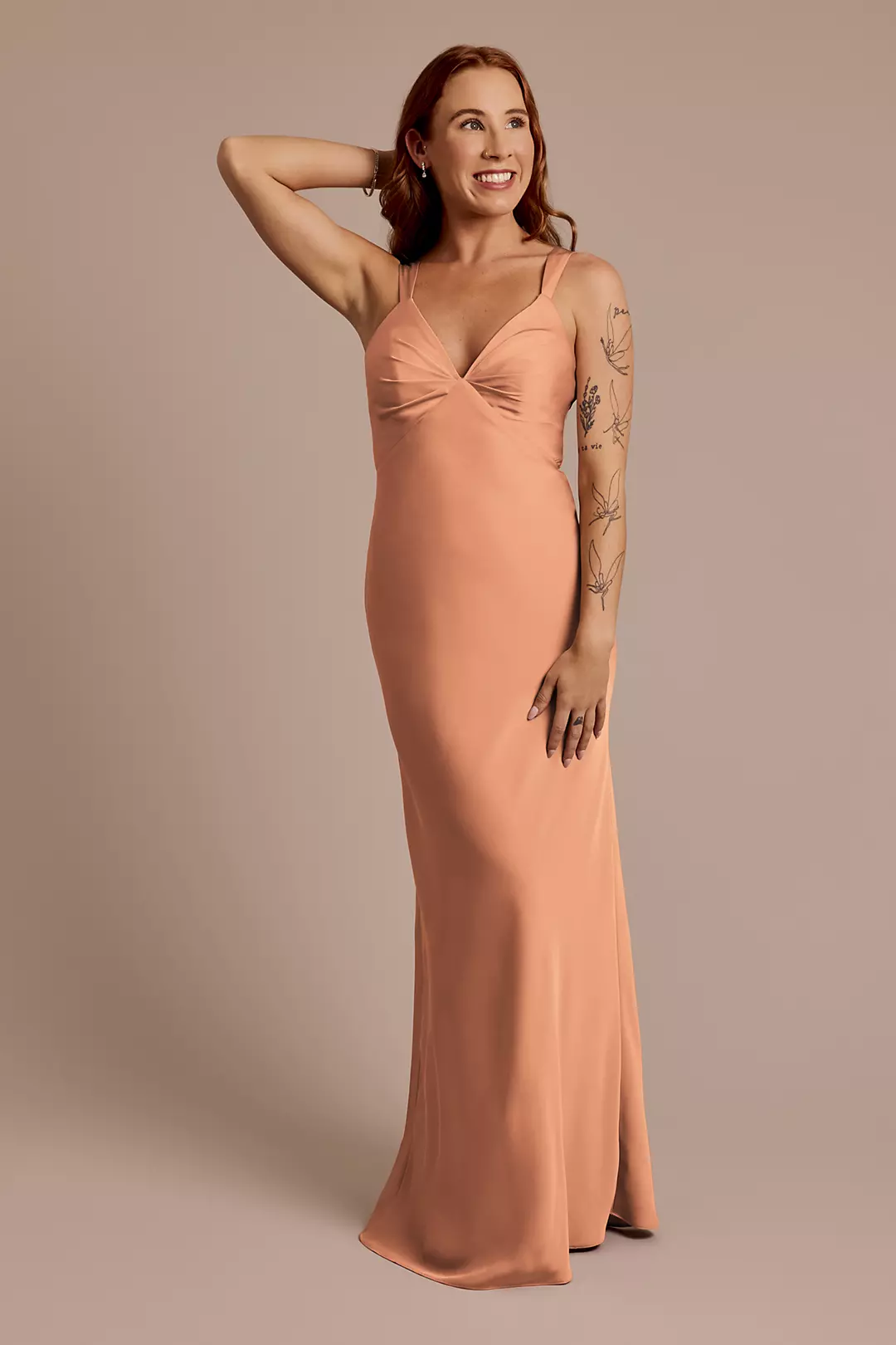 Matte Satin Bias V-Neck Tank Sheath Dress - Image 74