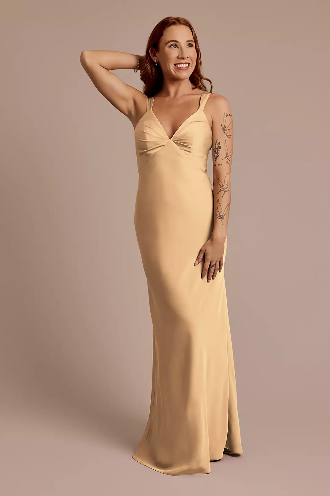 Matte Satin Bias V-Neck Tank Sheath Dress - Image 78