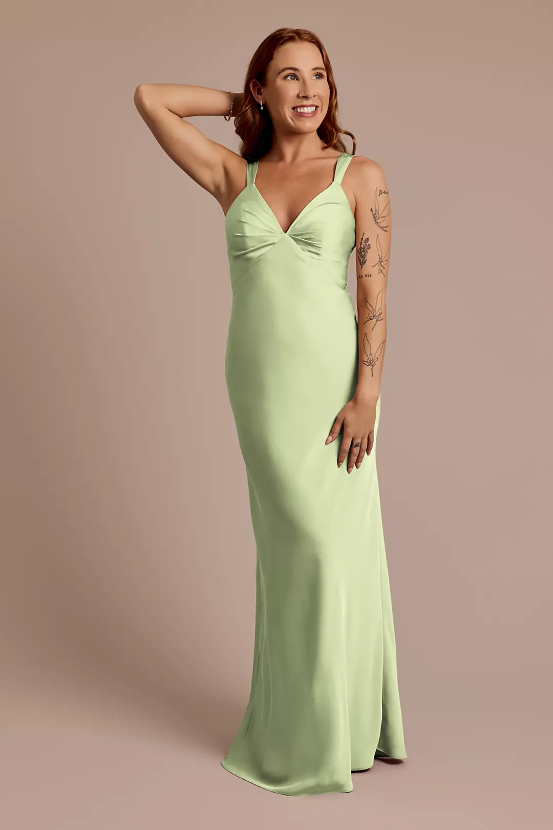 Matte Satin Bias V-Neck Tank Sheath Dress - Image 81