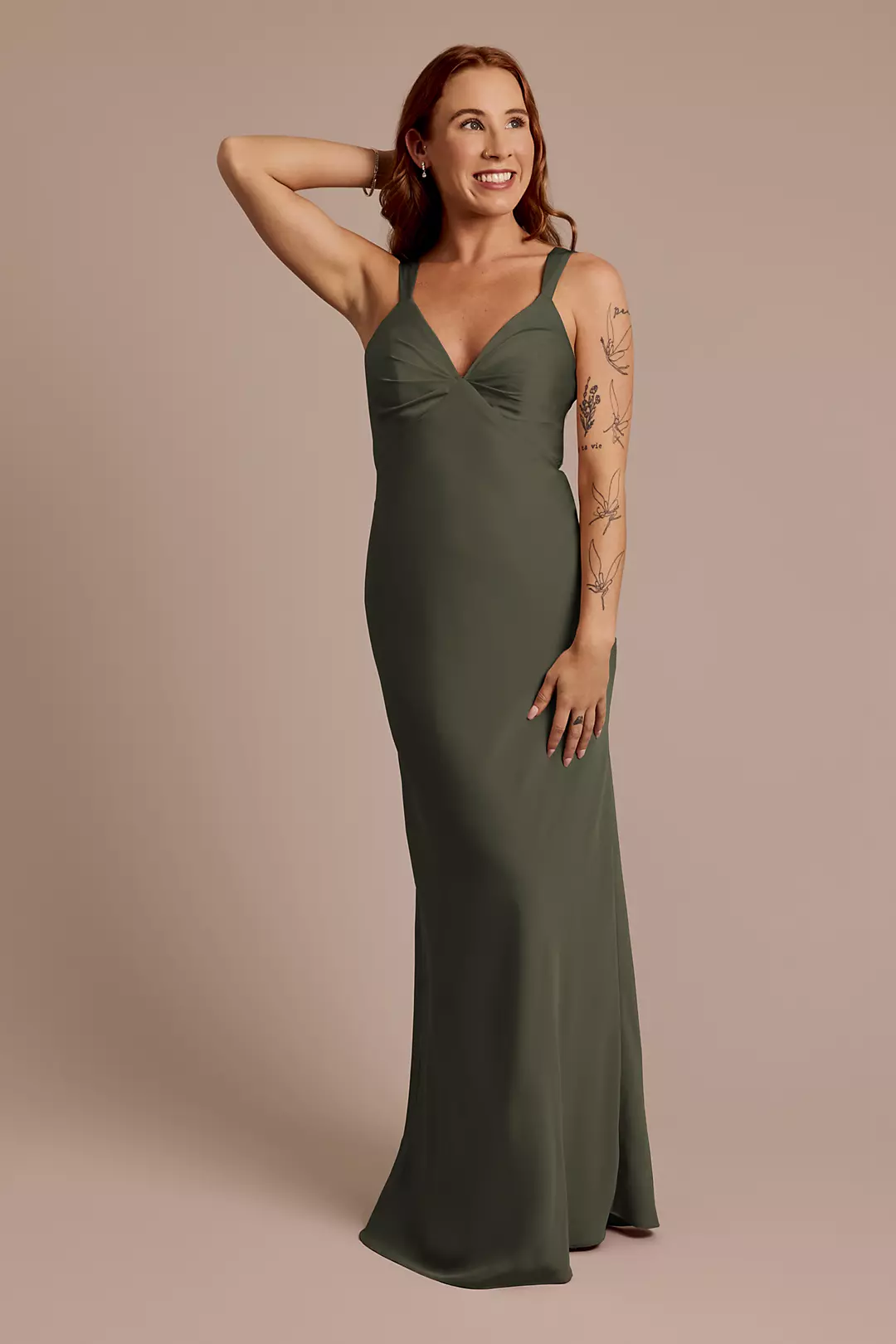 Matte Satin Bias V-Neck Tank Sheath Dress - Image 82