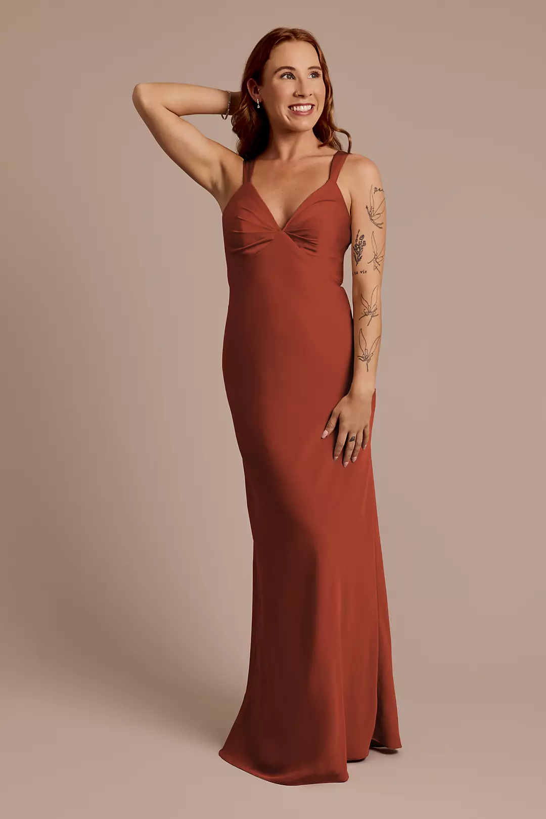 Matte Satin Bias V-Neck Tank Sheath Dress - Image 88