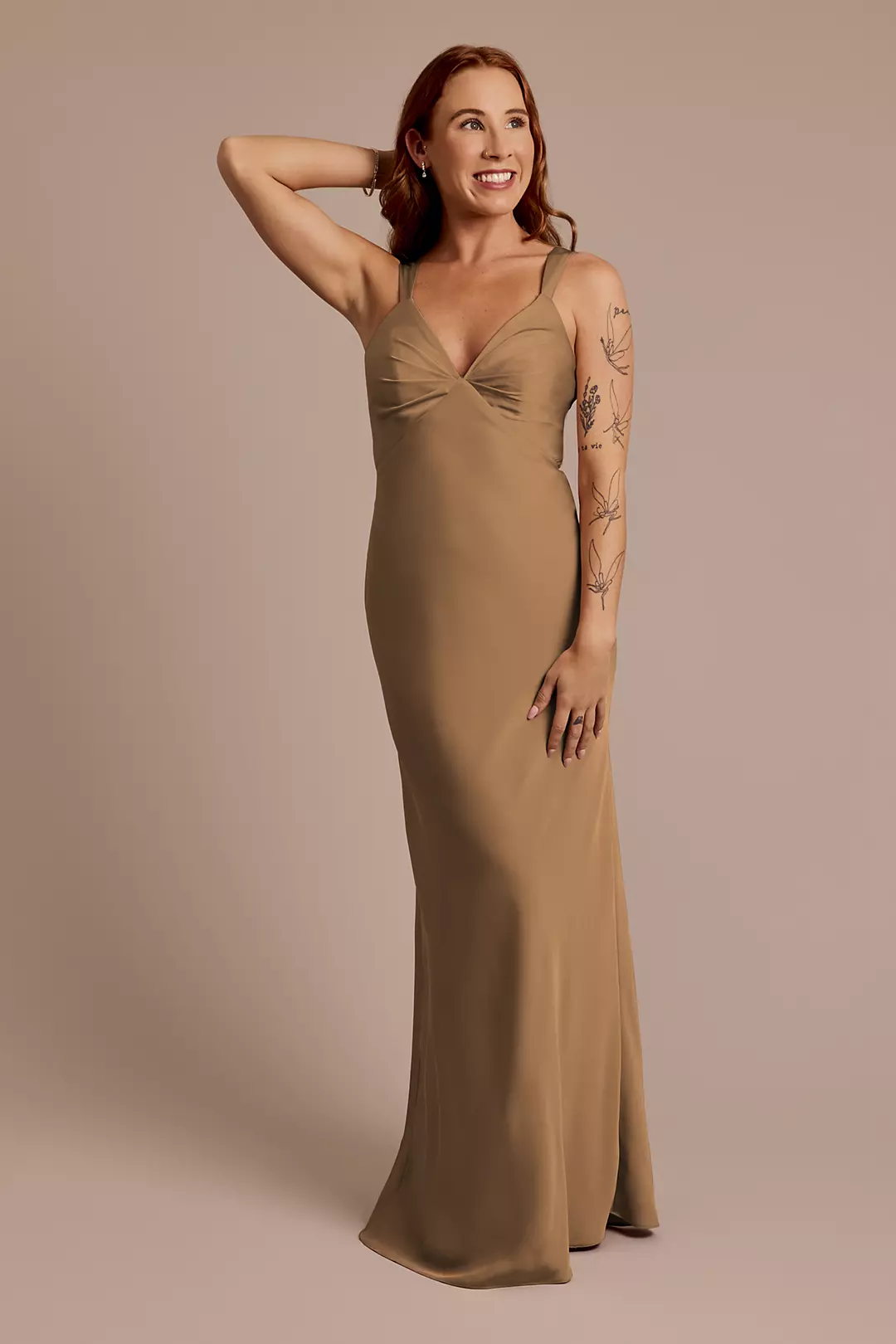 Matte Satin Bias V-Neck Tank Sheath Dress - Image 89
